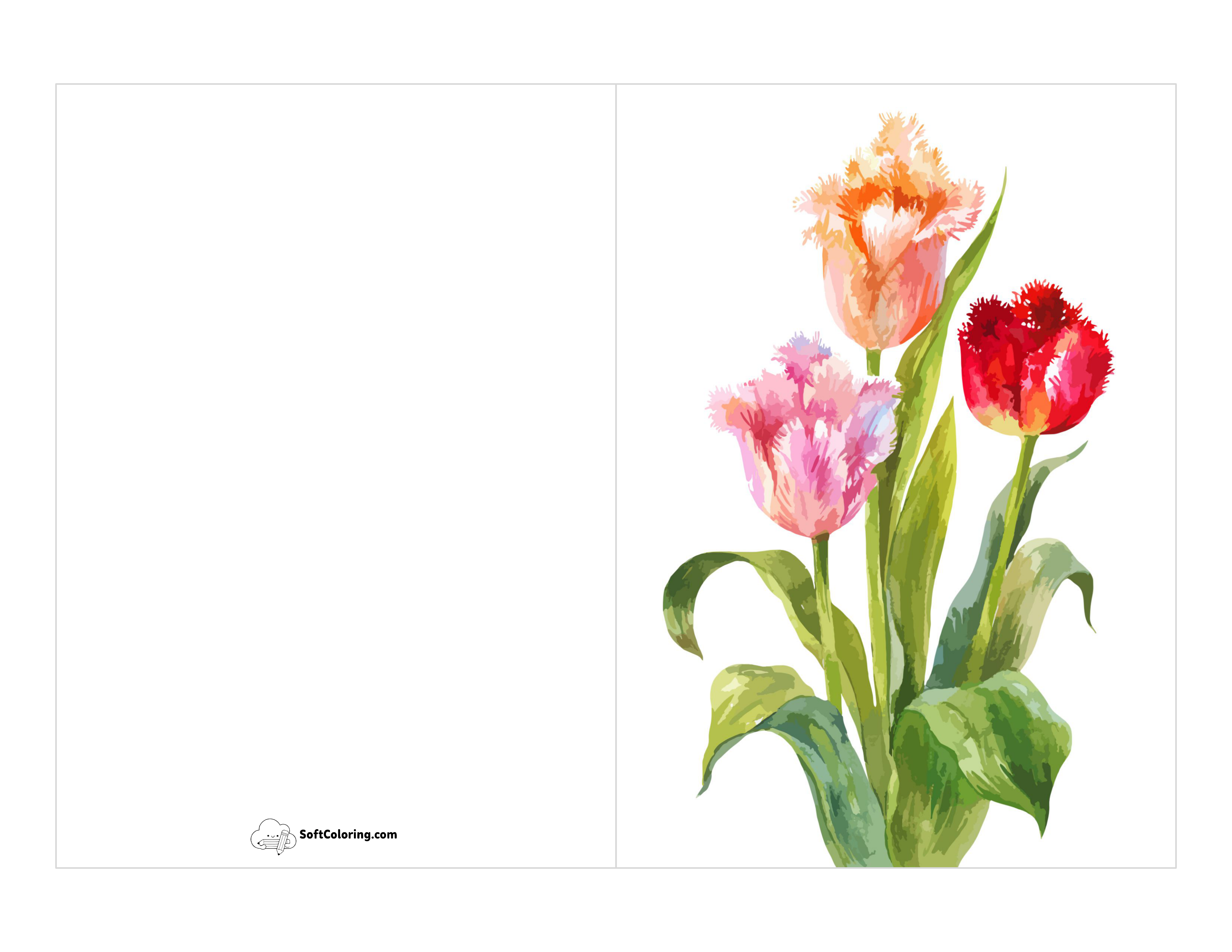 Watercolor Tulips Printable Card For Mom