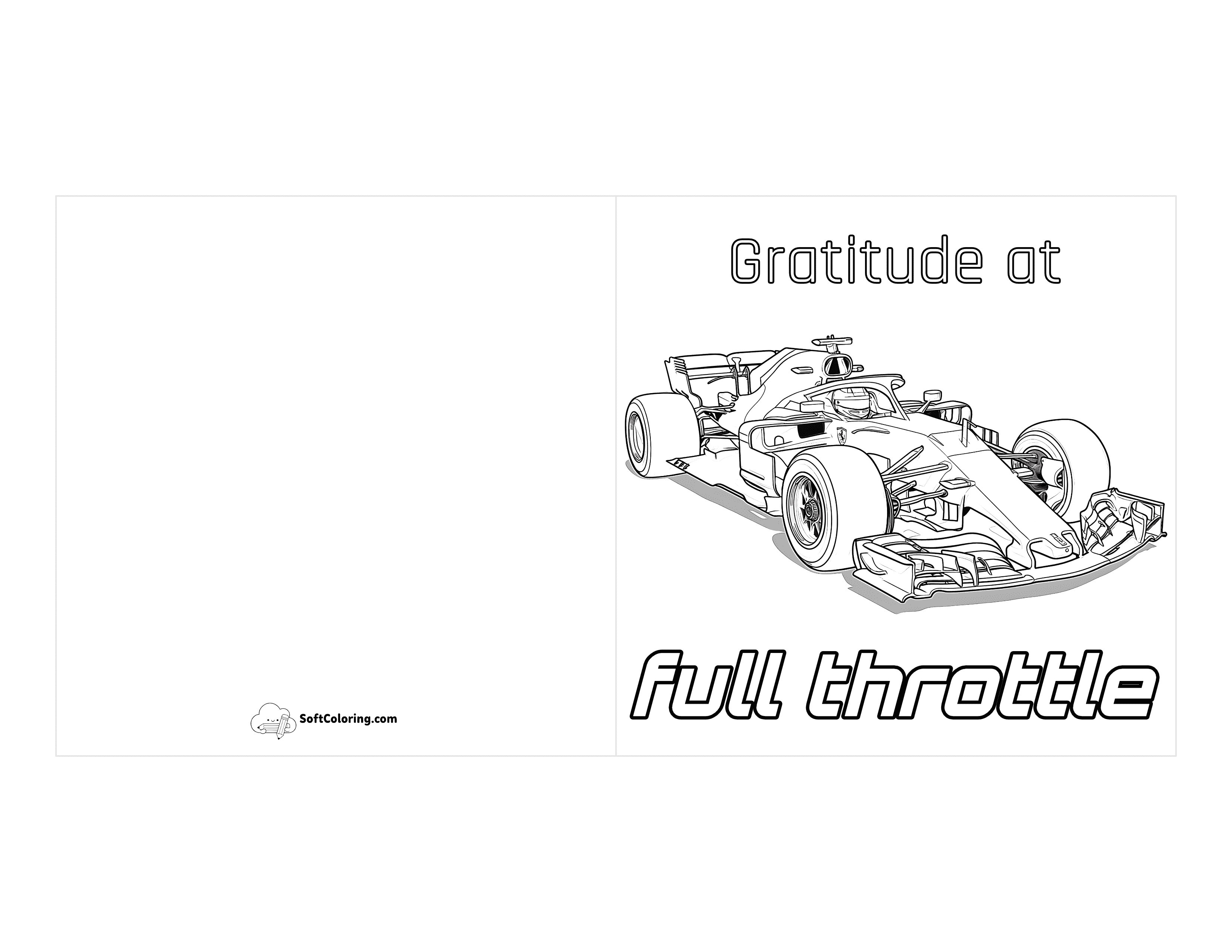 Cool Race Car Printable Gratitude Card To Color