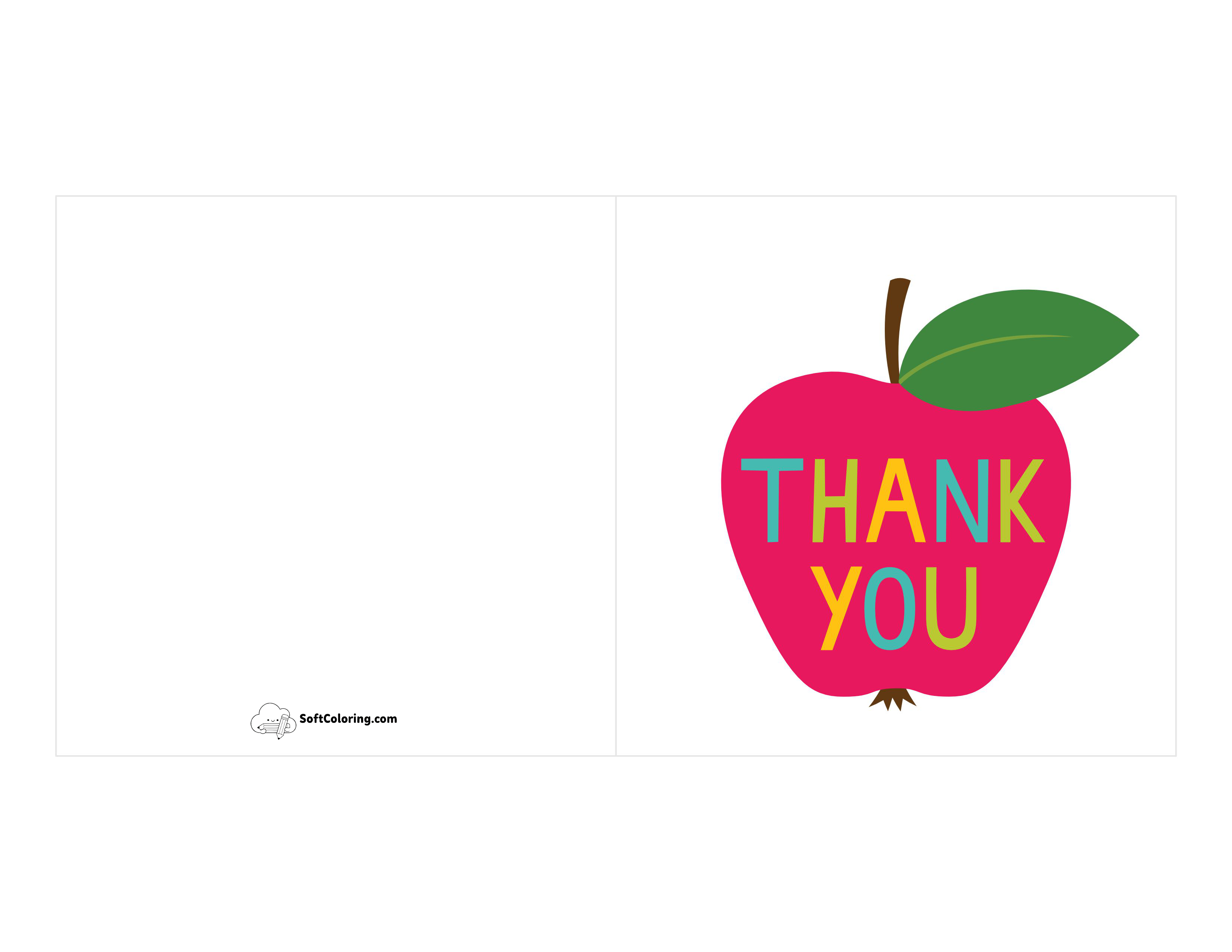 Printable Apple "Thank You" Card For Teacher