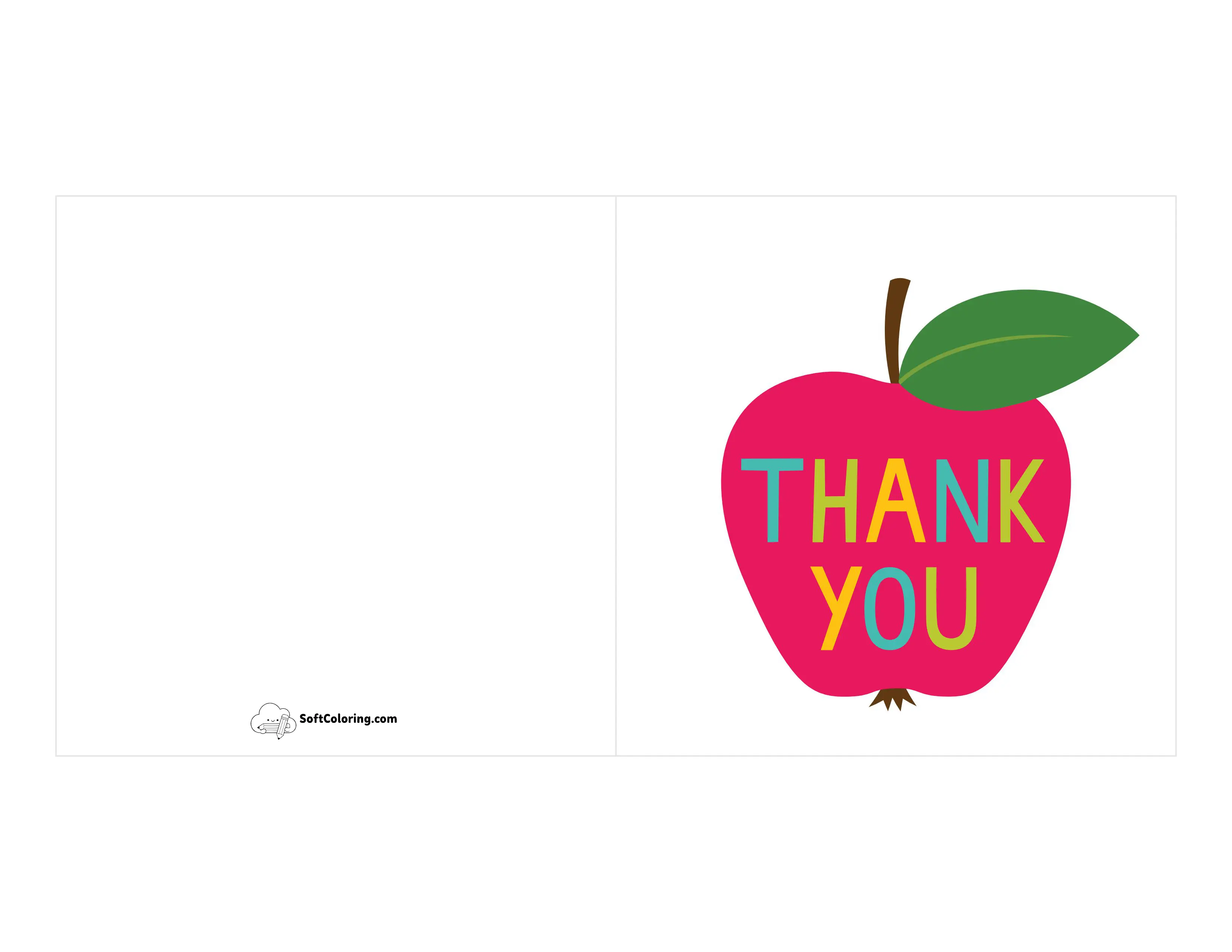 Printable Apple "Thank You" Card For Teacher