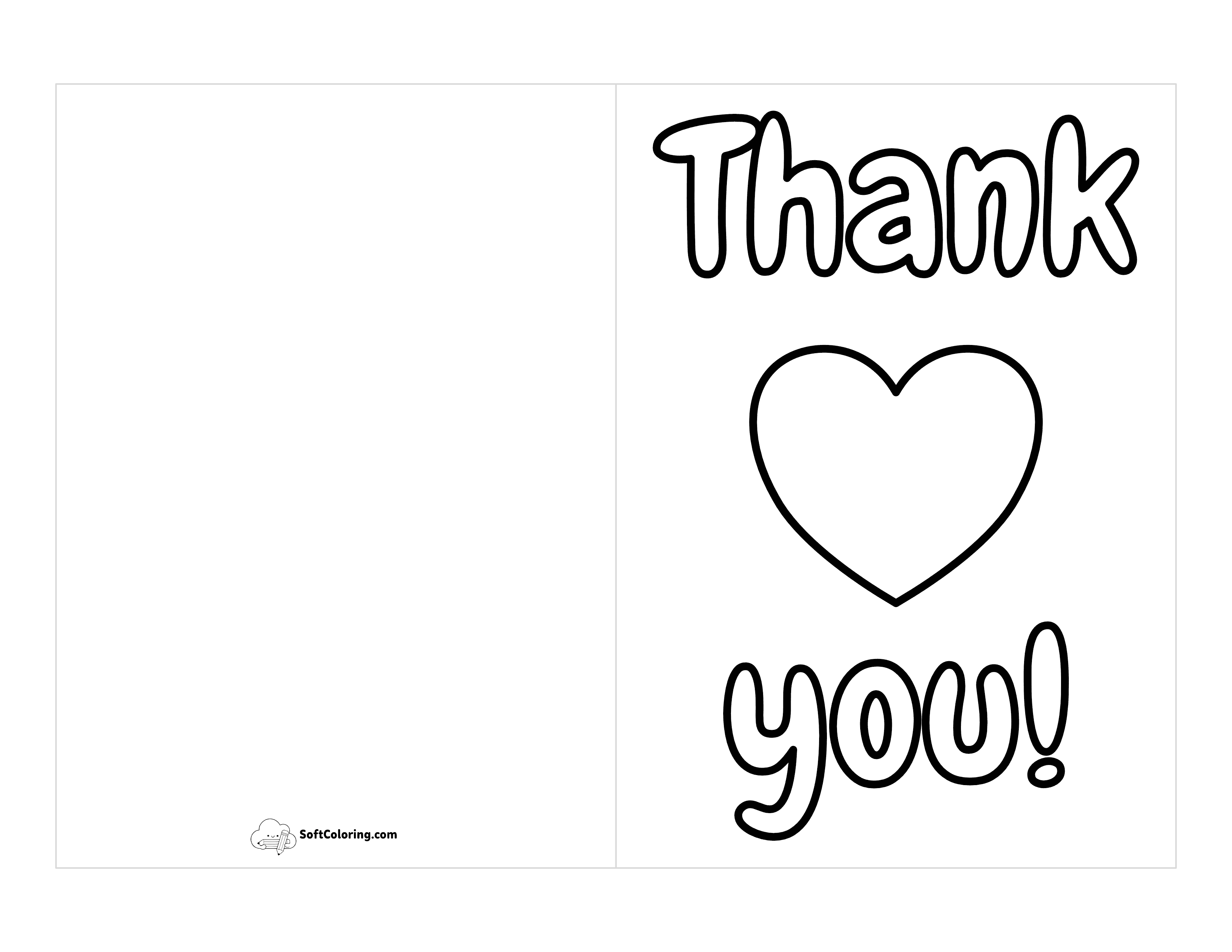 Thank You And Heart Printable Card For Kids To Color