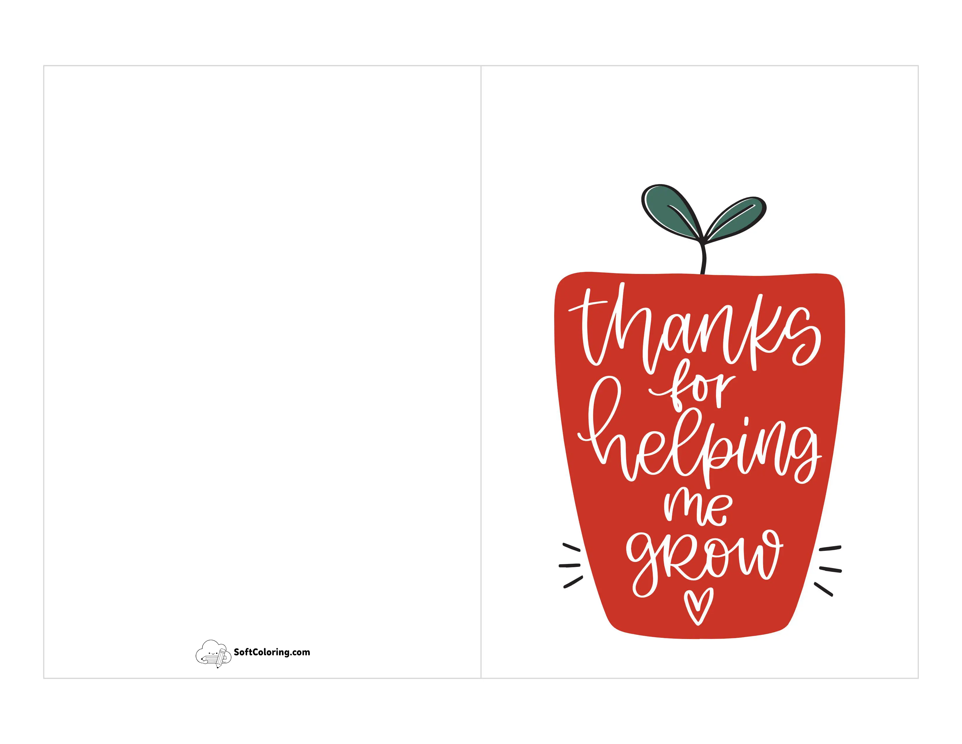 "Thanks For Helping Me Grow" Teacher Appreciation Card