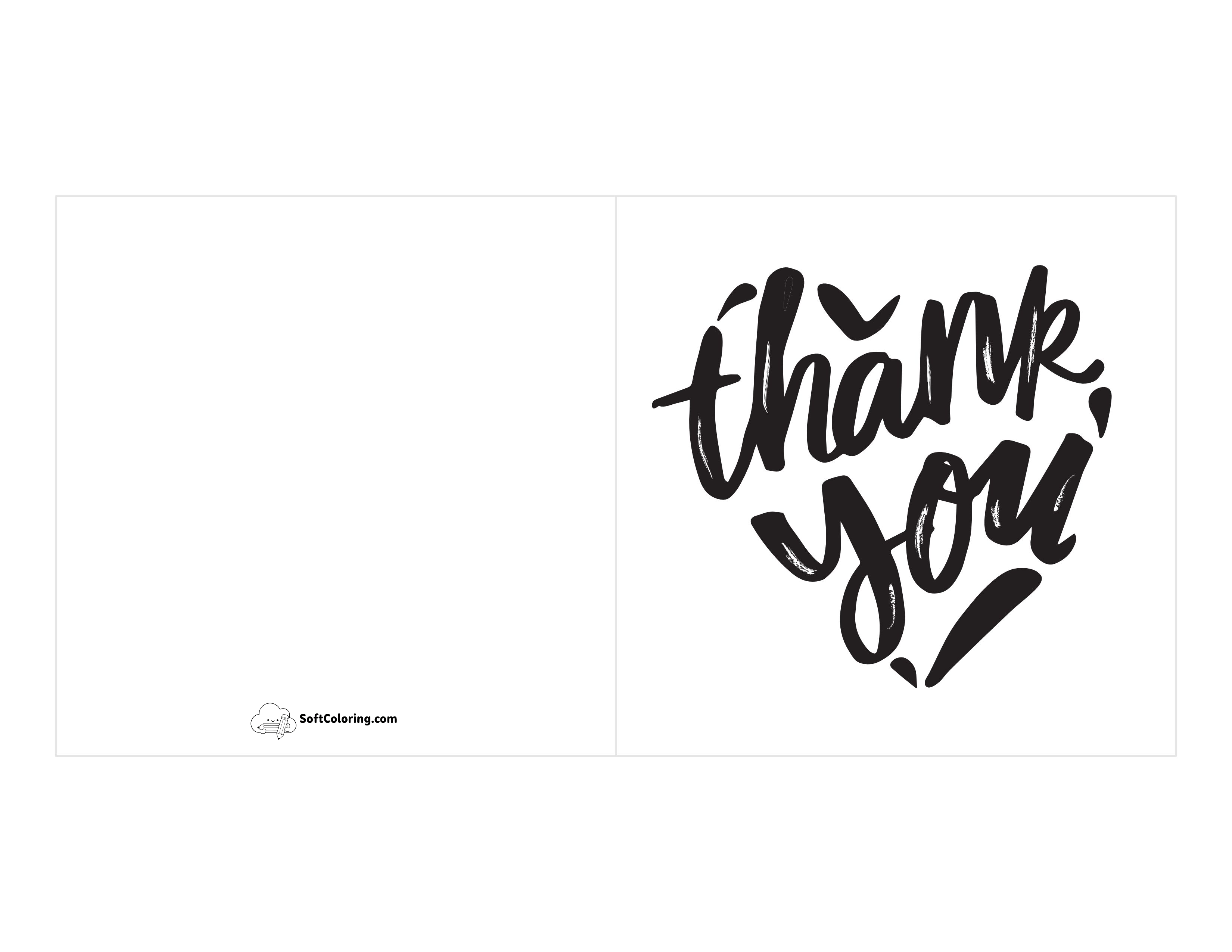 Black And White Heart "Thank You" Card To Print