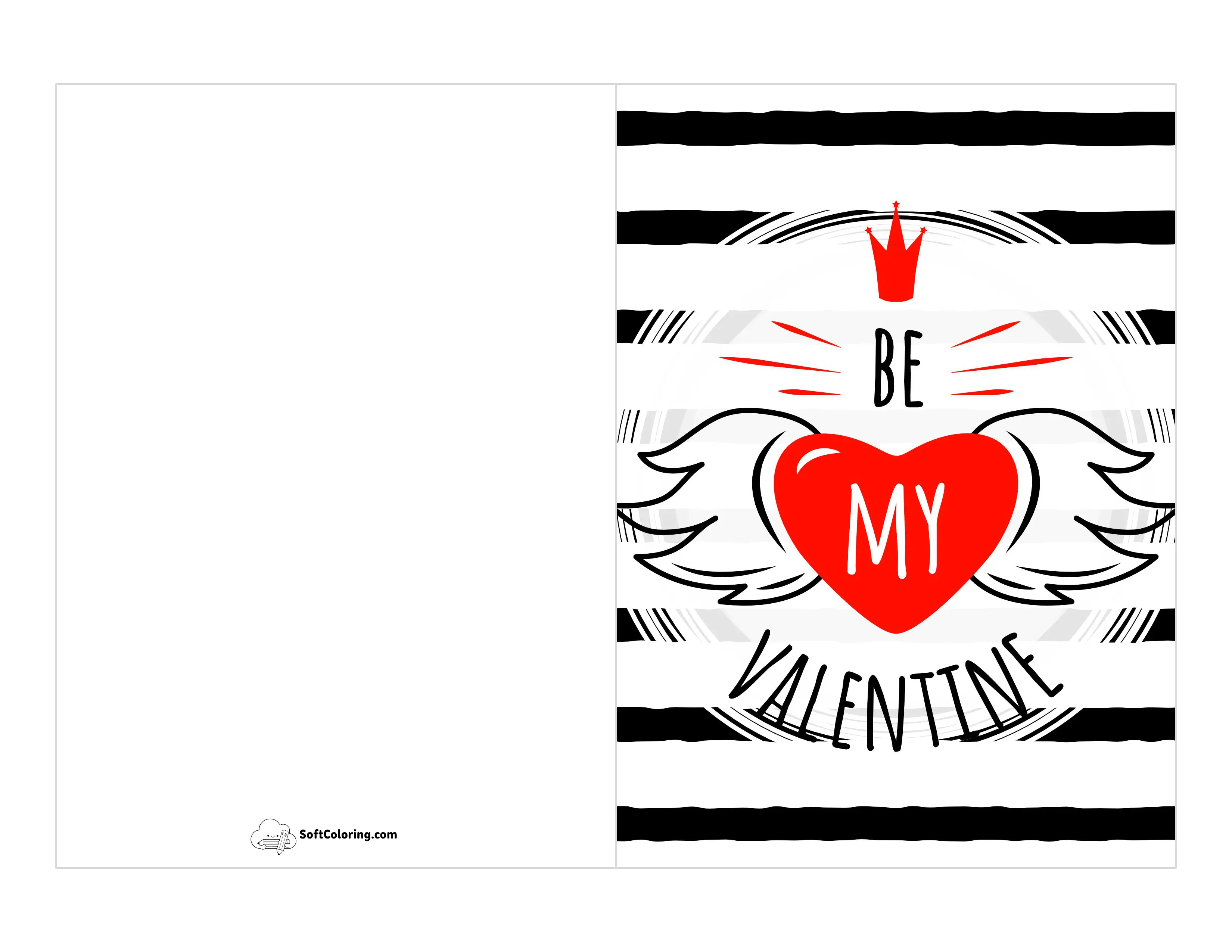 "Be My Valentine" Winged Heart Printable Card