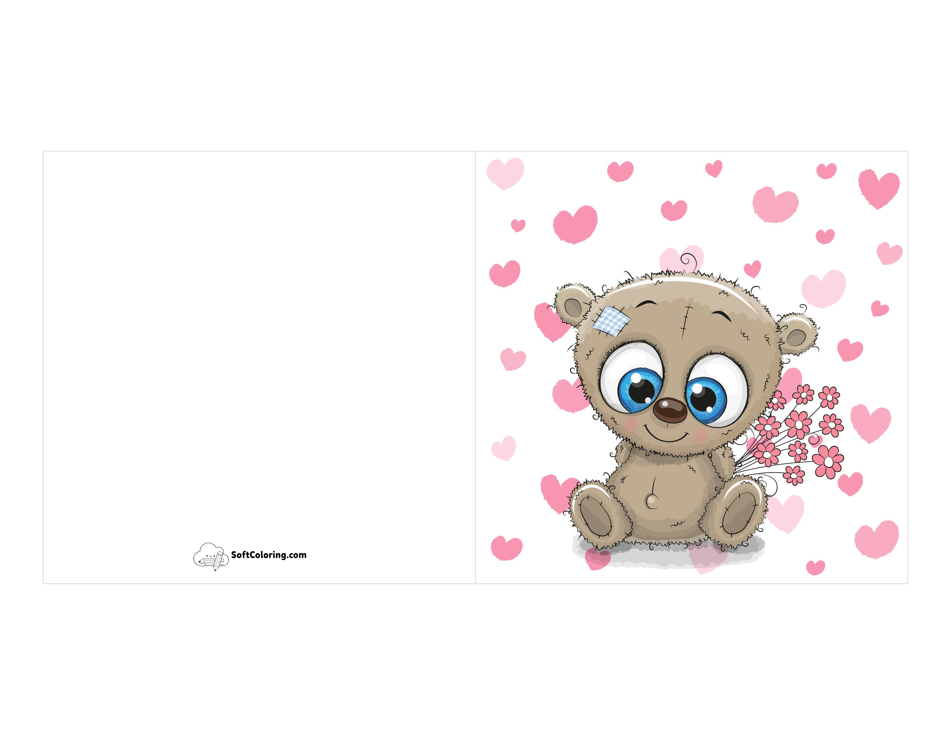 Cute Bear With Flowers Printable Valentine Card