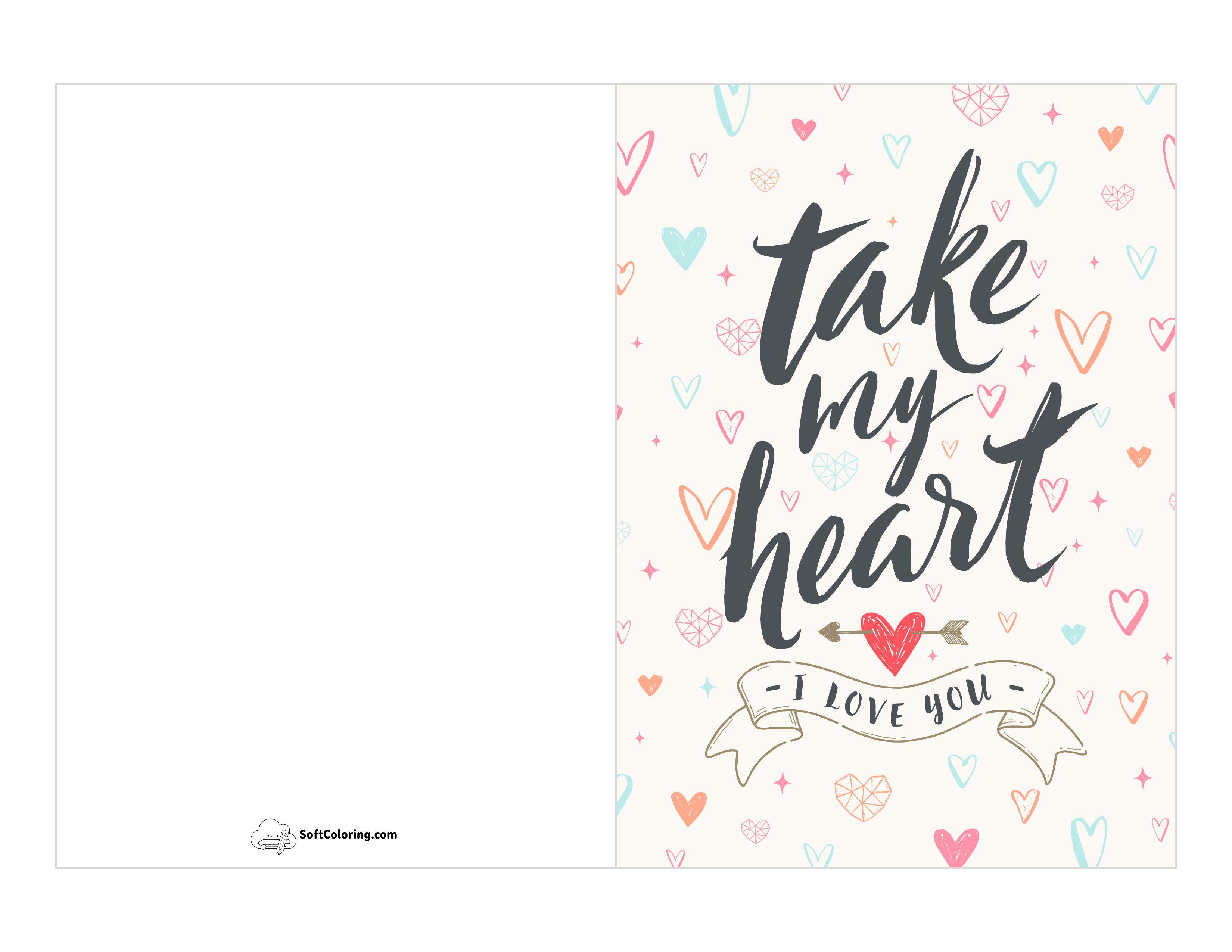 "Take My Heart, I Love You" Hearts Printable Card