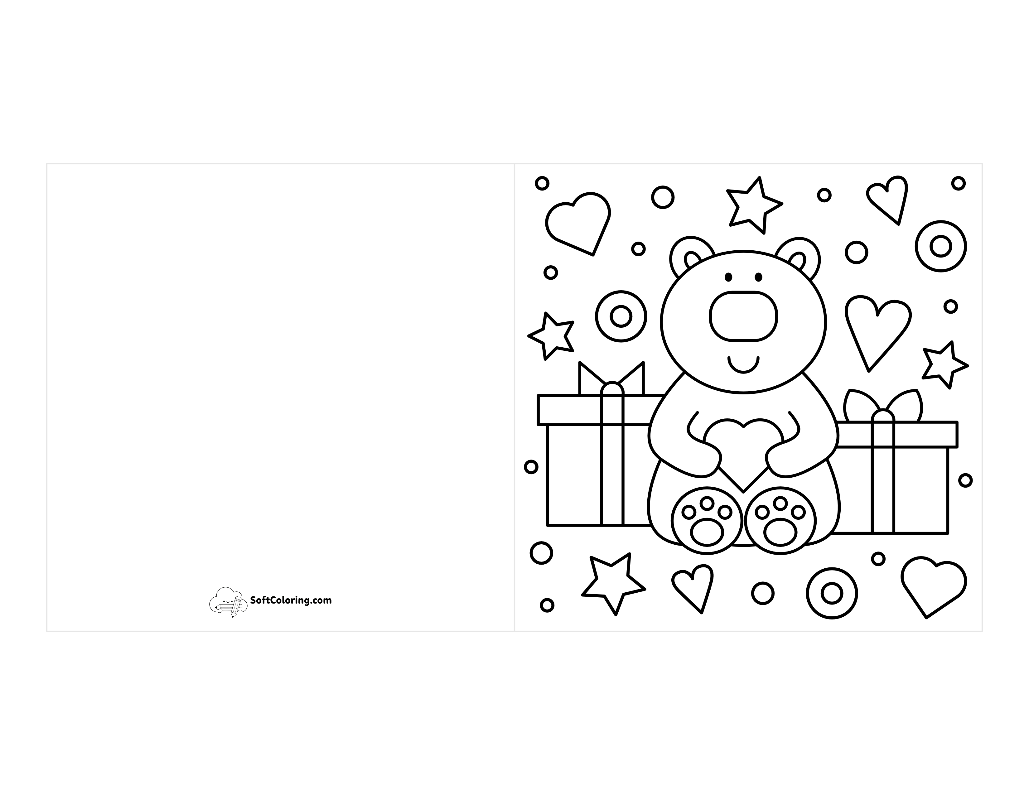 Cute Bear Printable Valentine's Day Card To Color