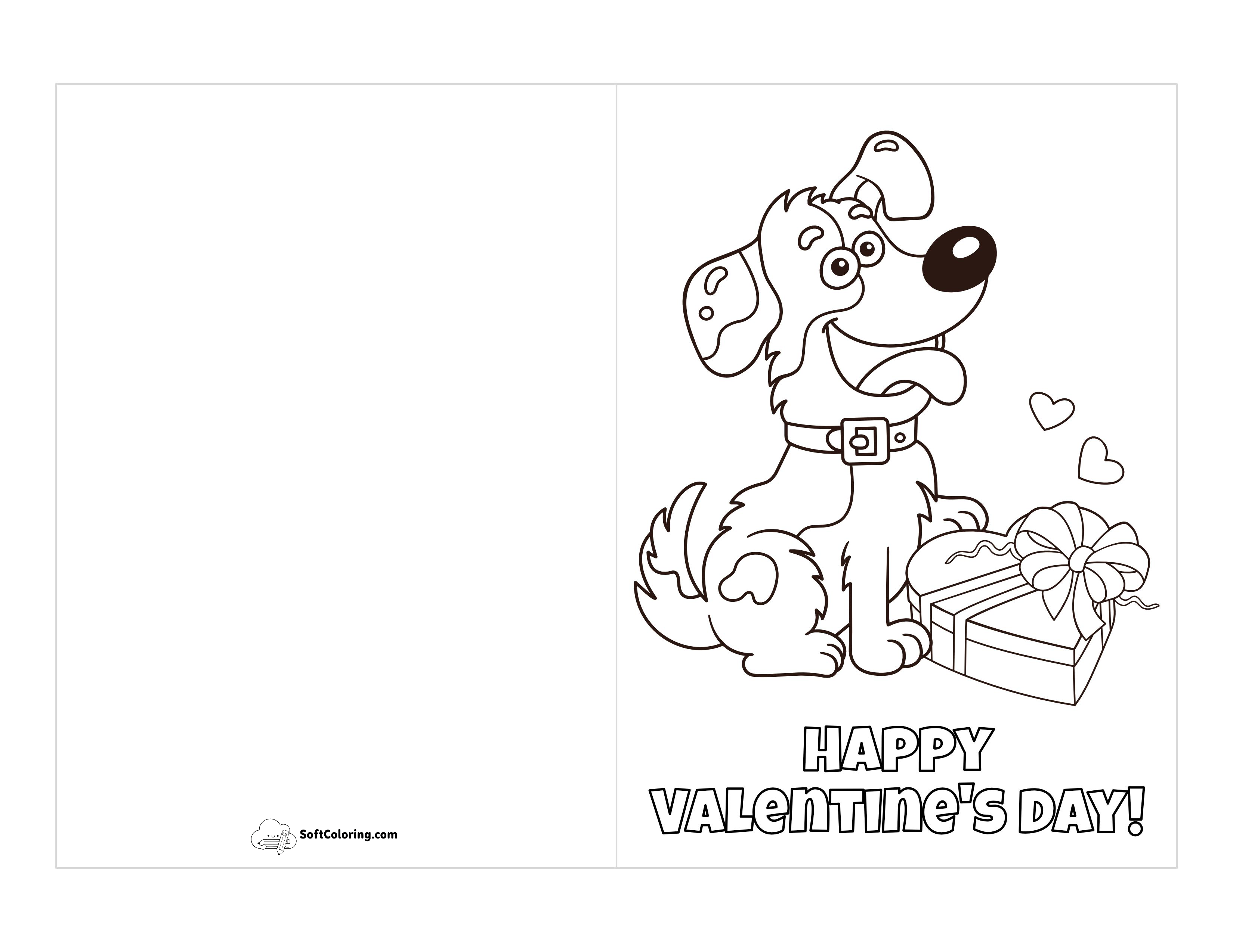 "Happy Valentine's Day" Cute Puppy Valentine Card To Color