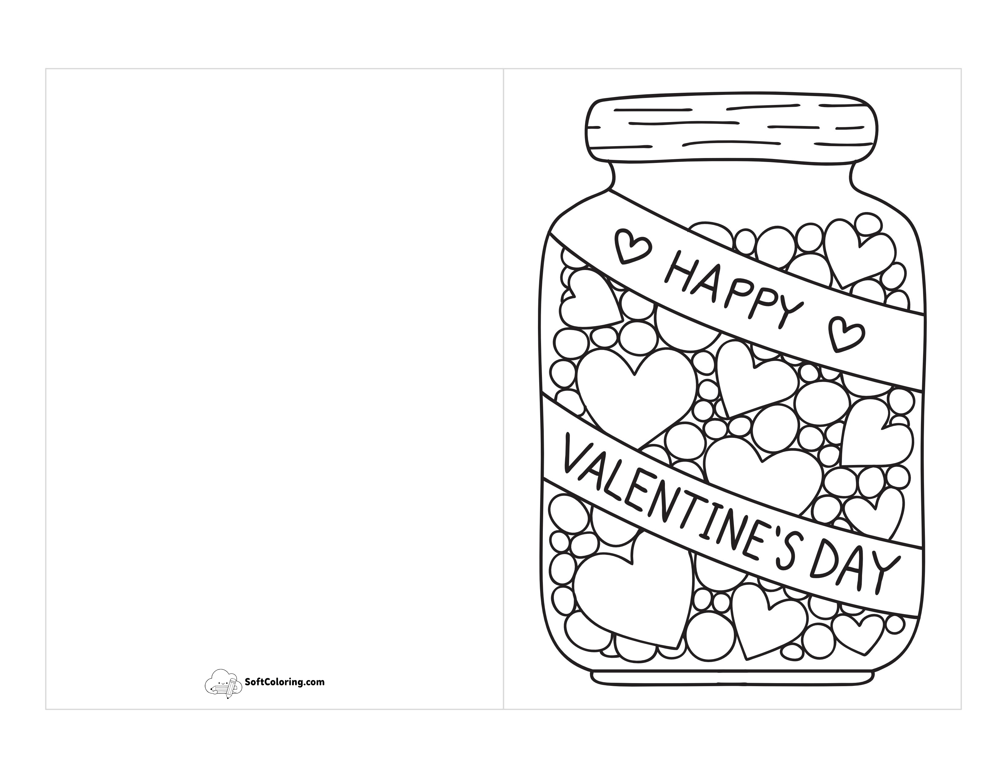"Happy Valentine's Day" Heart Candy Jar Valentine Coloring Card