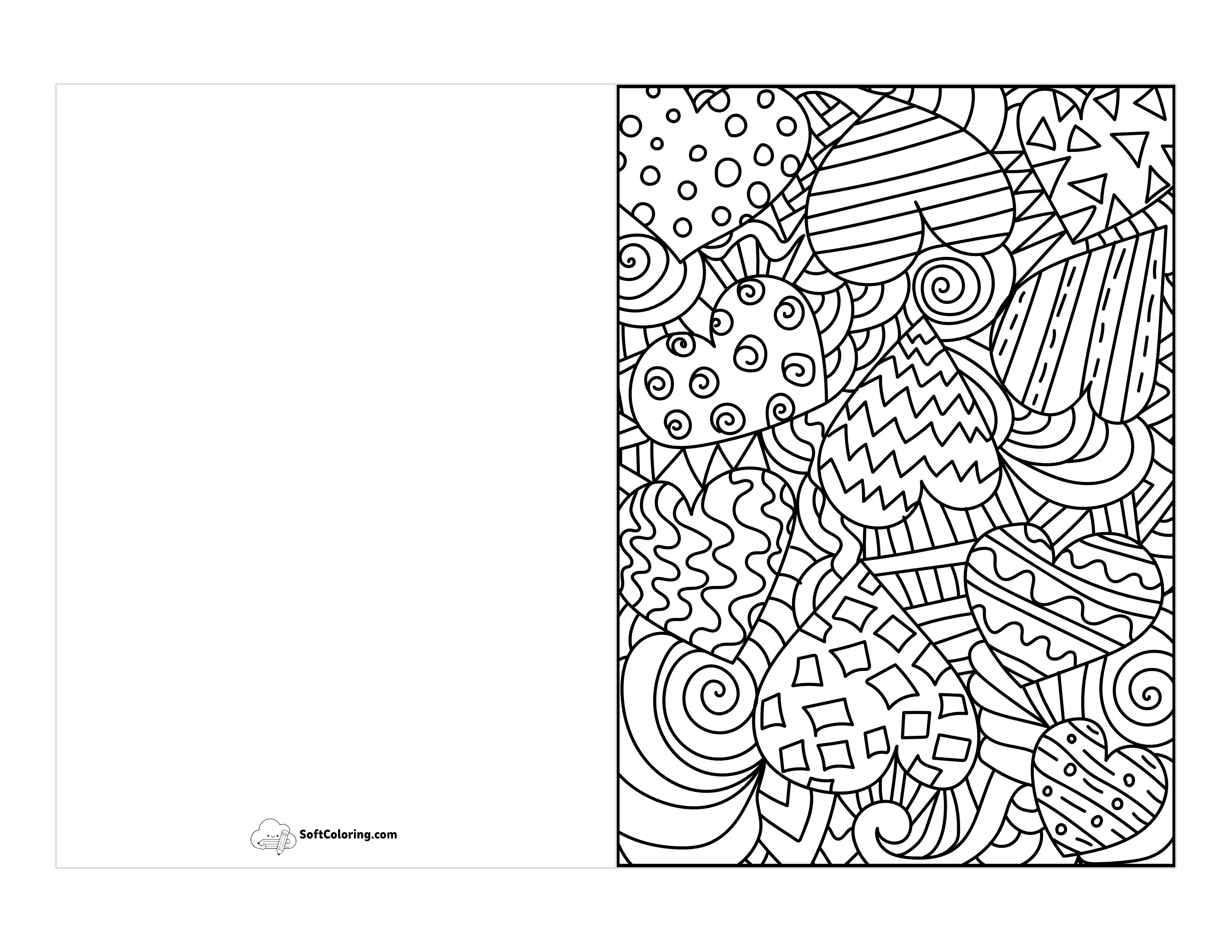 Hearts Valentine Card For Teens To Color