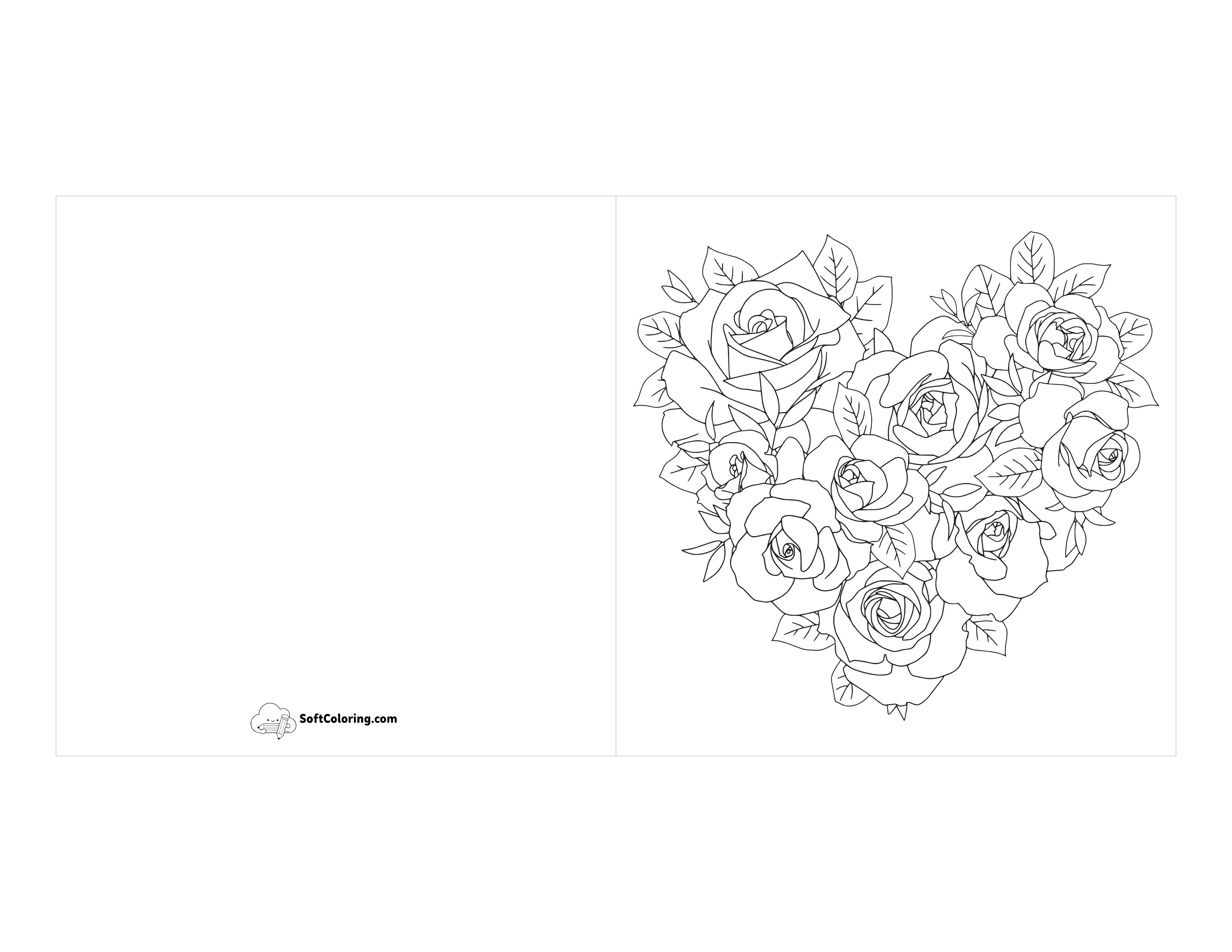 Heart-Shaped Roses Valentine To Color