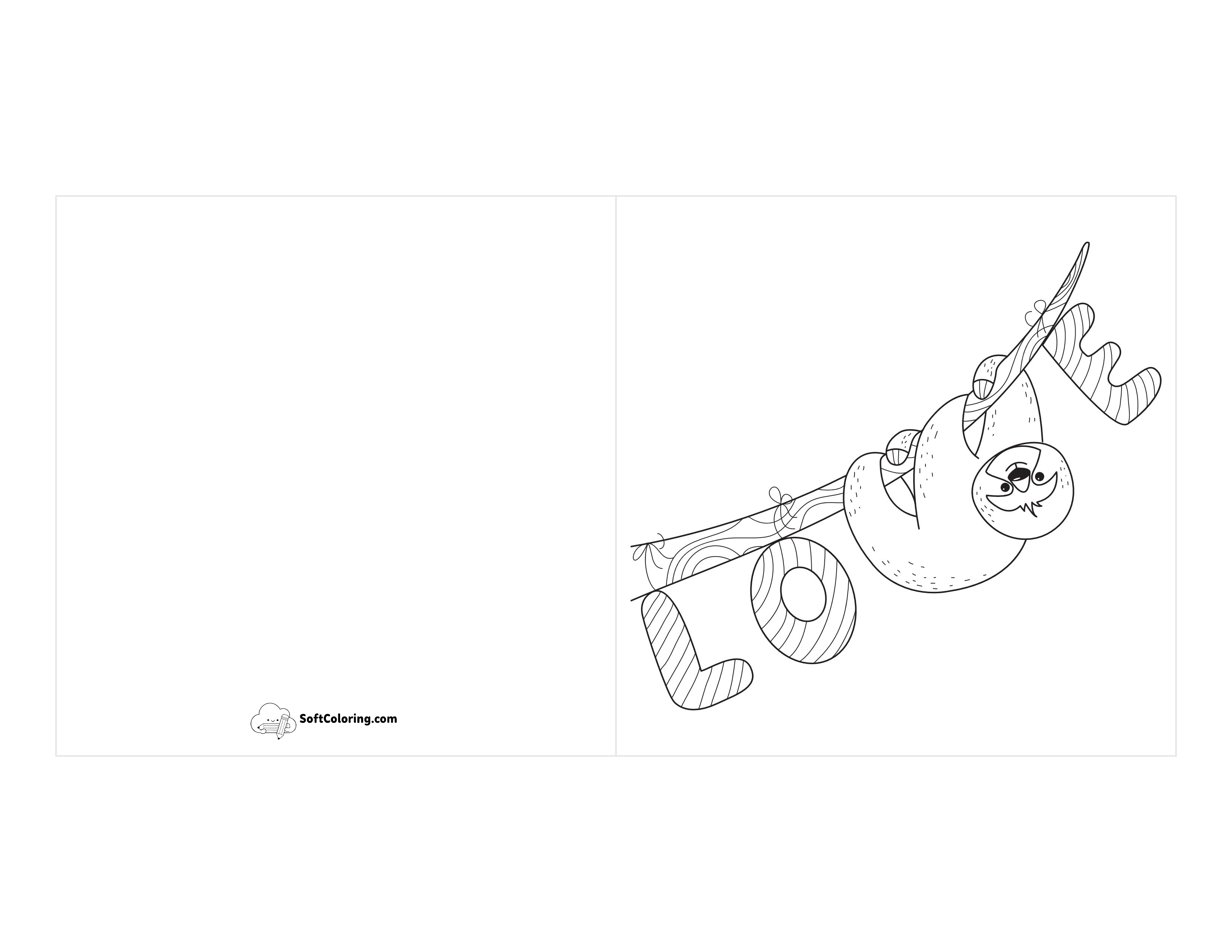 "L O V E" Cute Sloth Valentine Card To Color