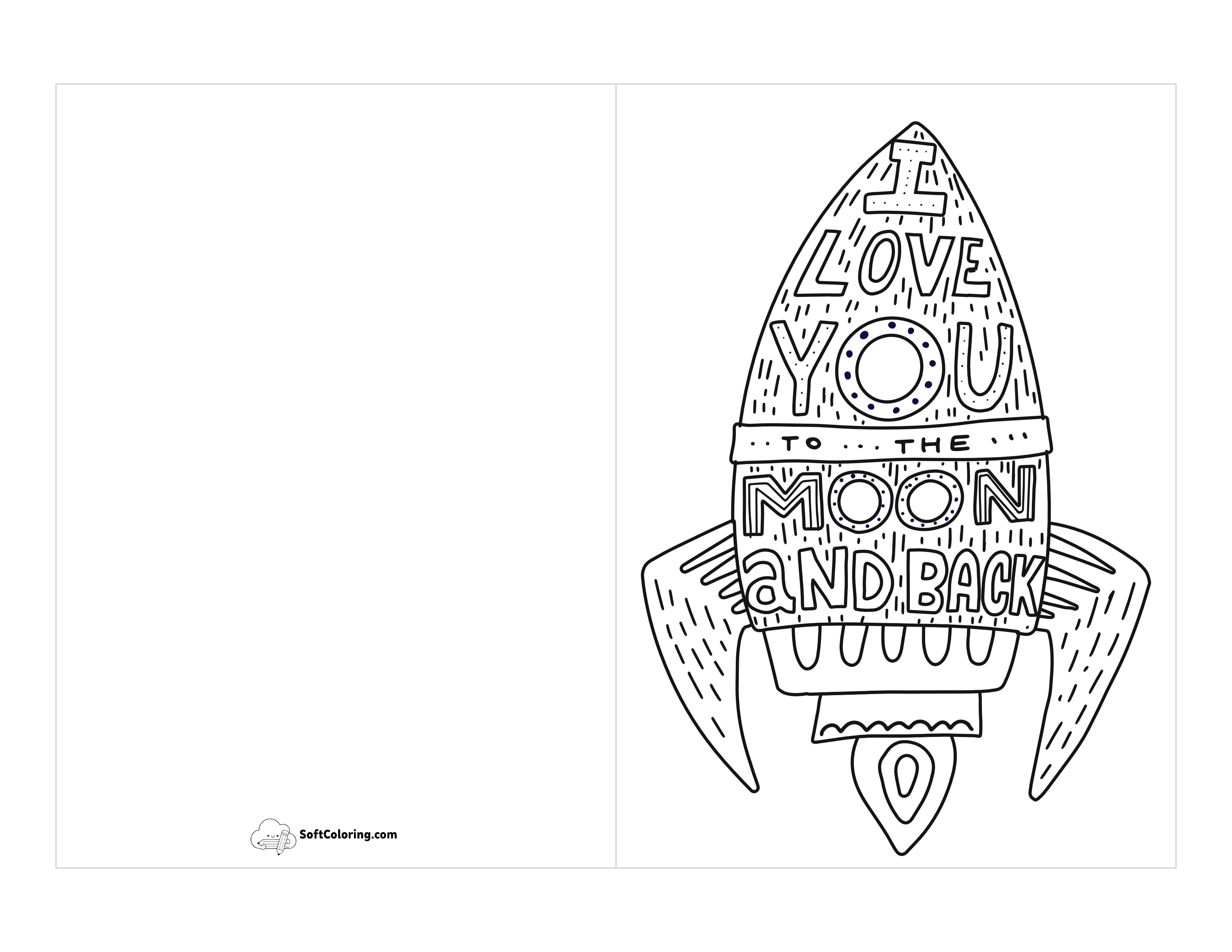"I Love You To The Moon And Back" Rocket Coloring Card