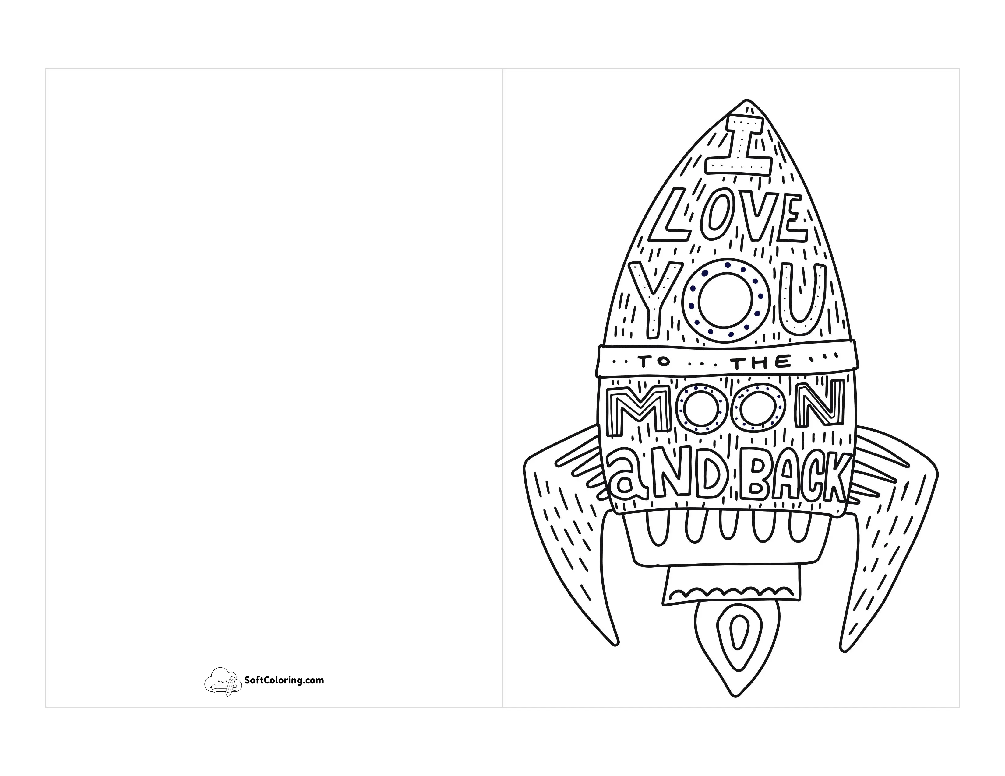 "I Love You To The Moon And Back" Rocket Coloring Card