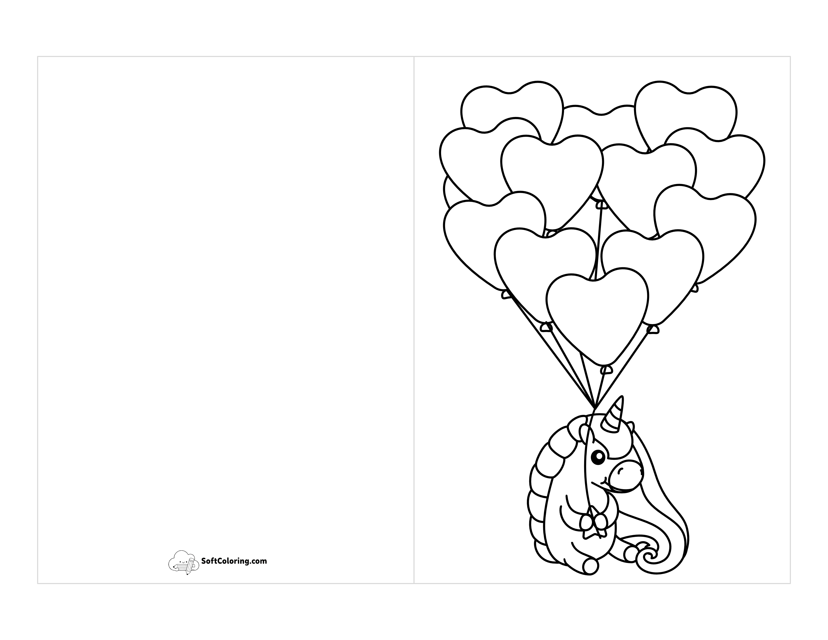 Kawaii Unicorn Printable Valentine Card To Color