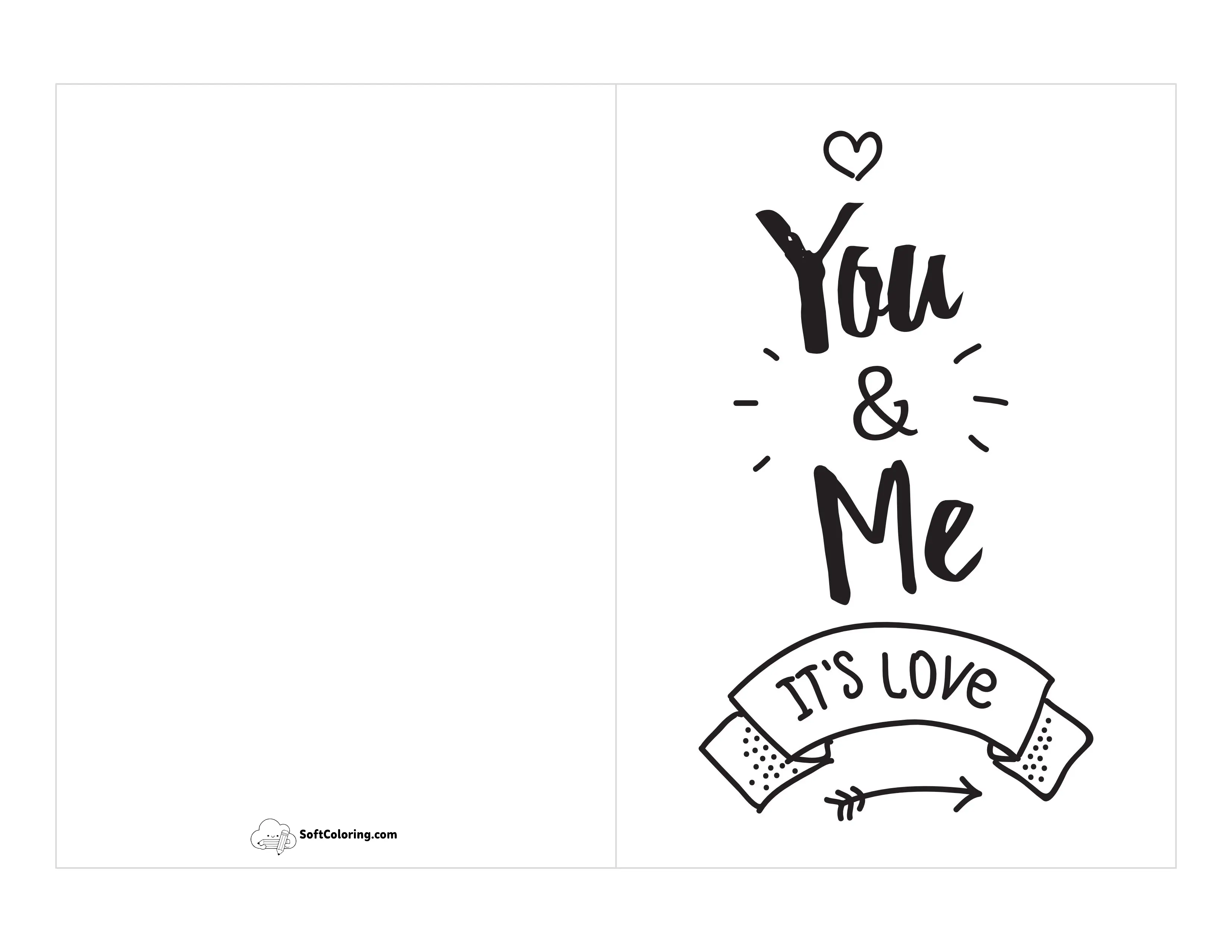 "You & Me, It's Love" Black And White Card Template