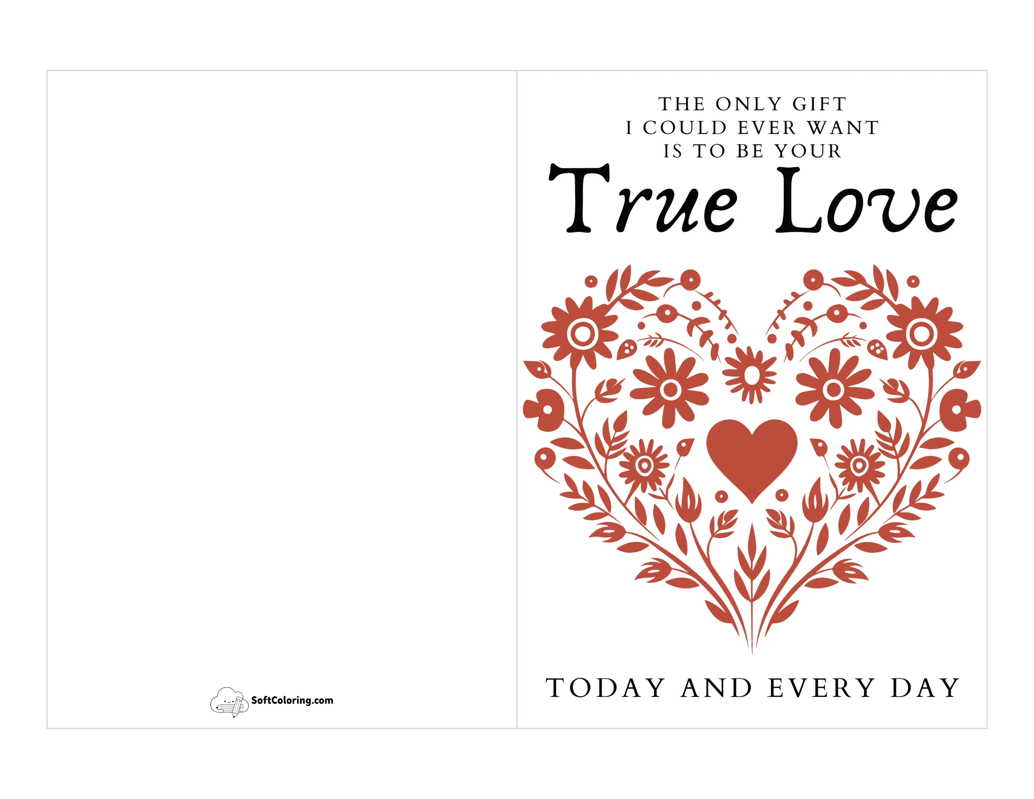 "True Love" Scandinavian Florals Printable Valentine Card