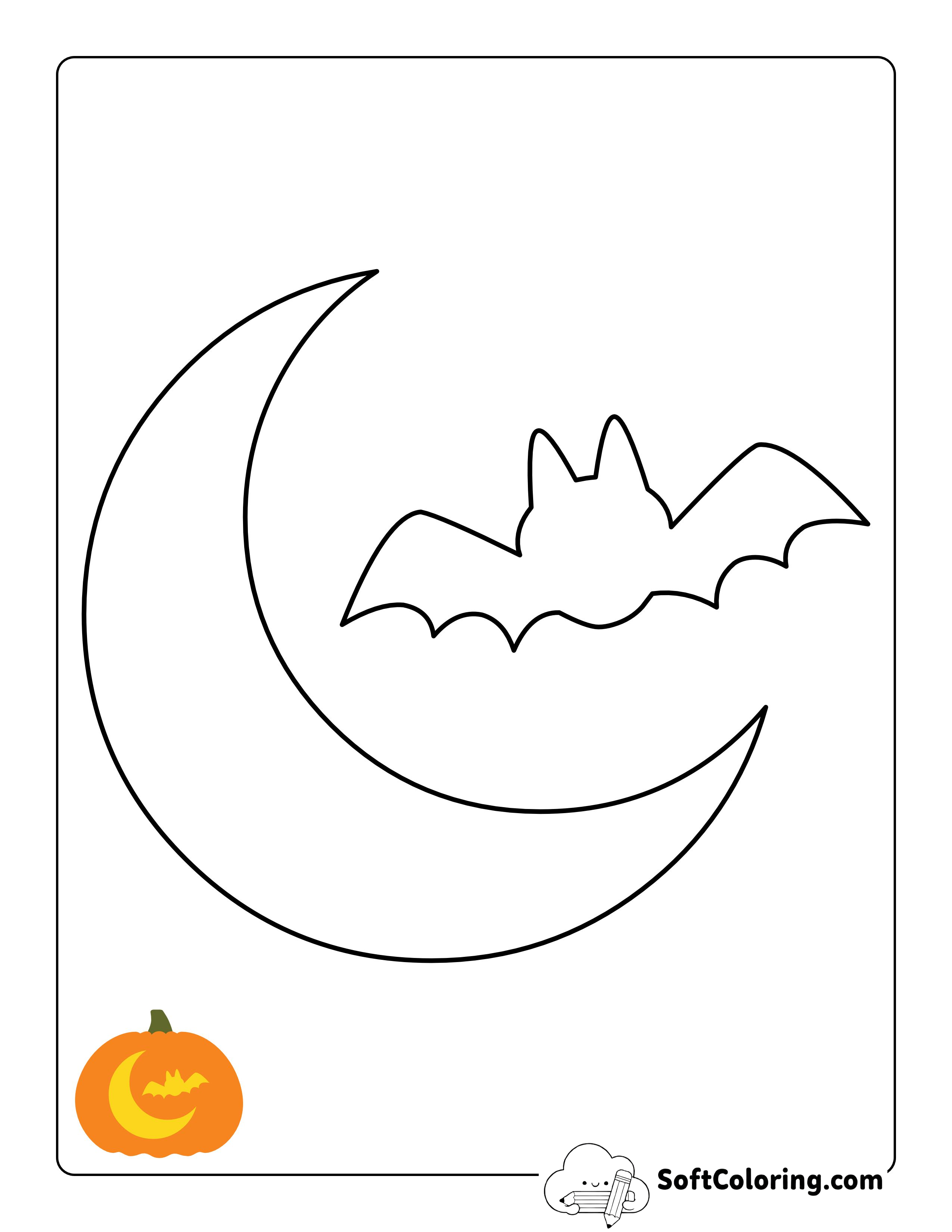 Crescent Moon With Bat Printable Template