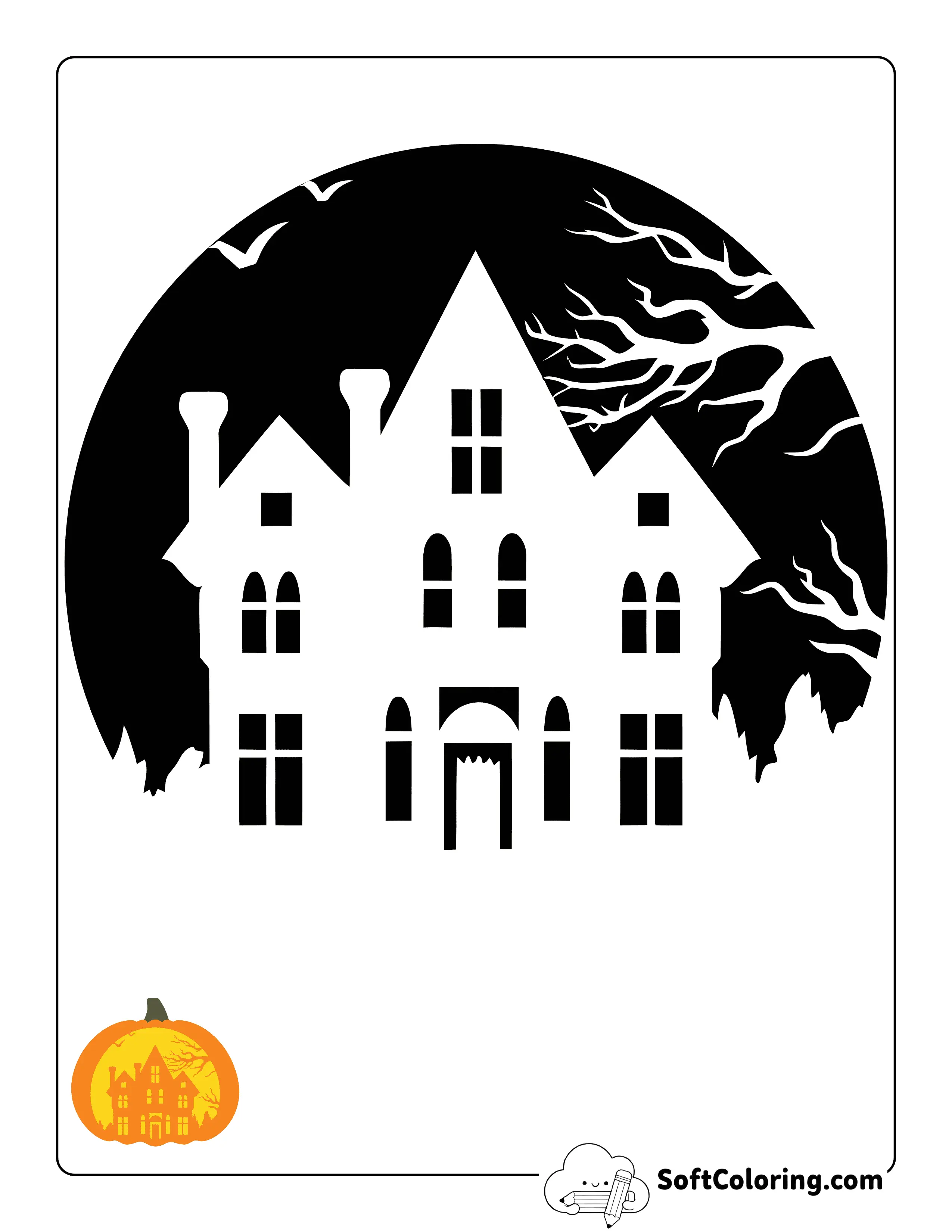 New! Haunted House Difficult Pumpkin Carving Stencil