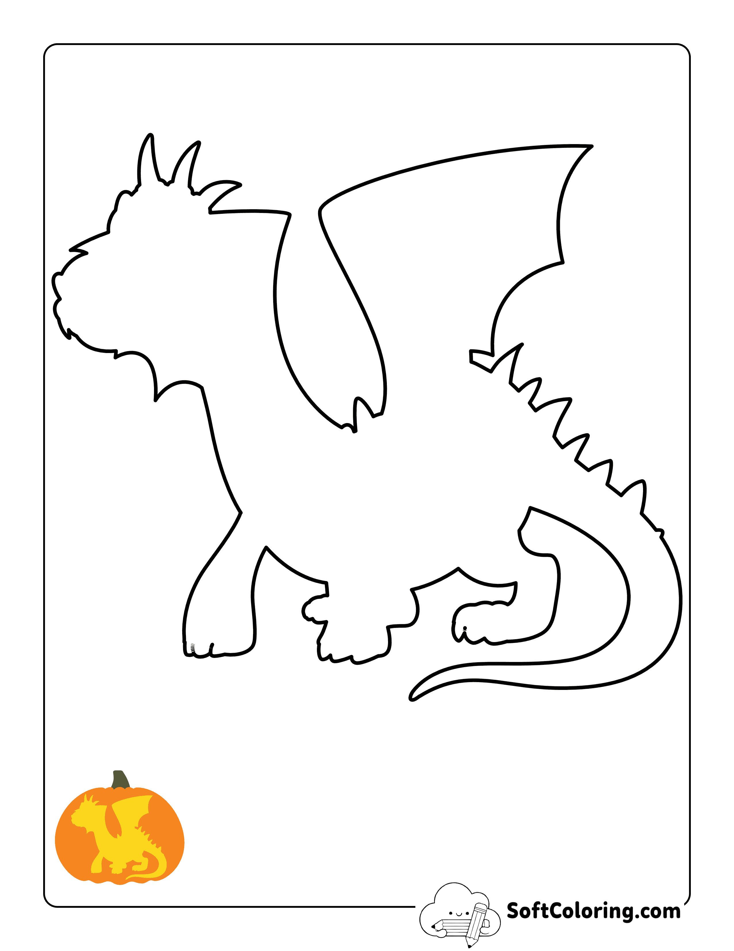 New! Cute Dragon Outline Pumpkin Carving Stencil