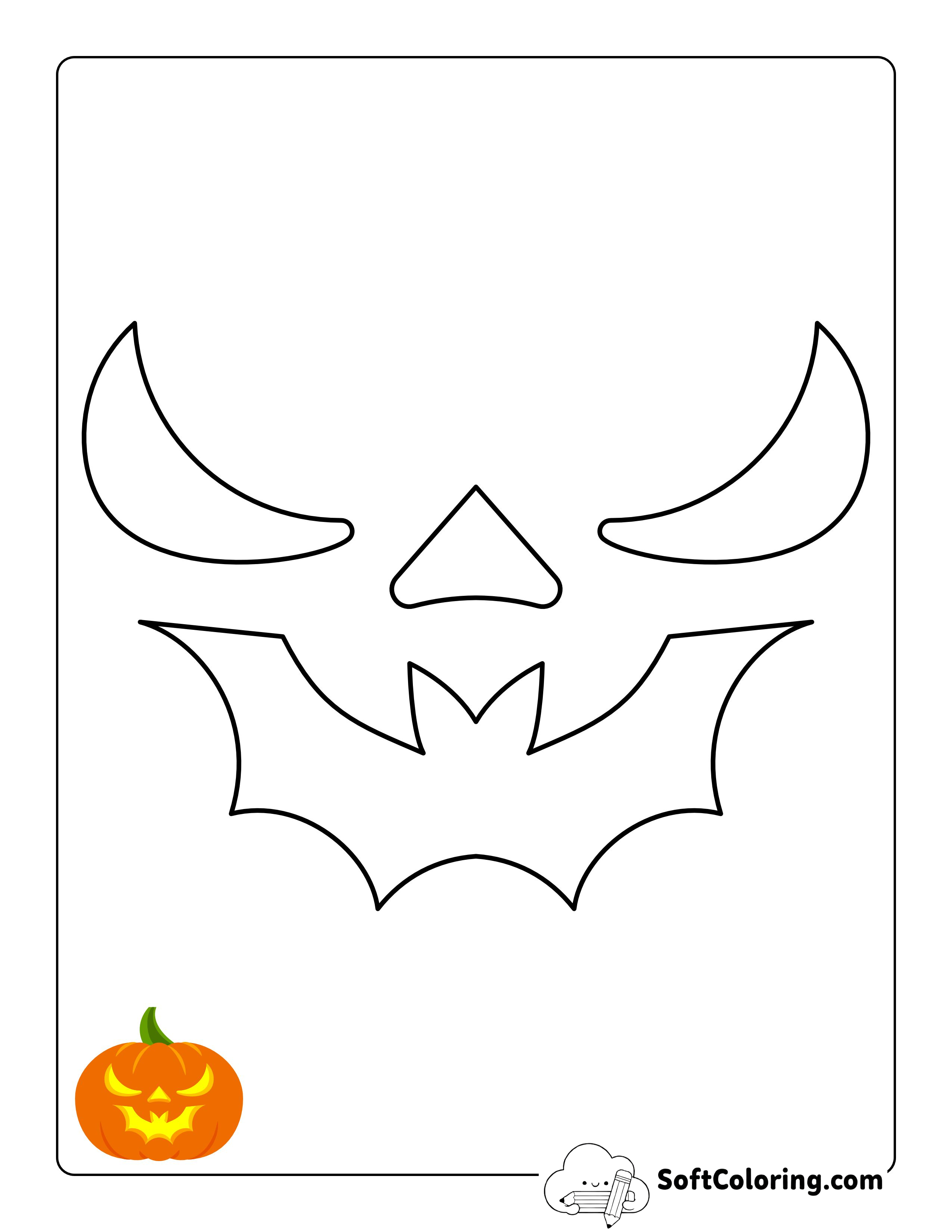 Creepy Bat Face Pumpkin Carving Stencil