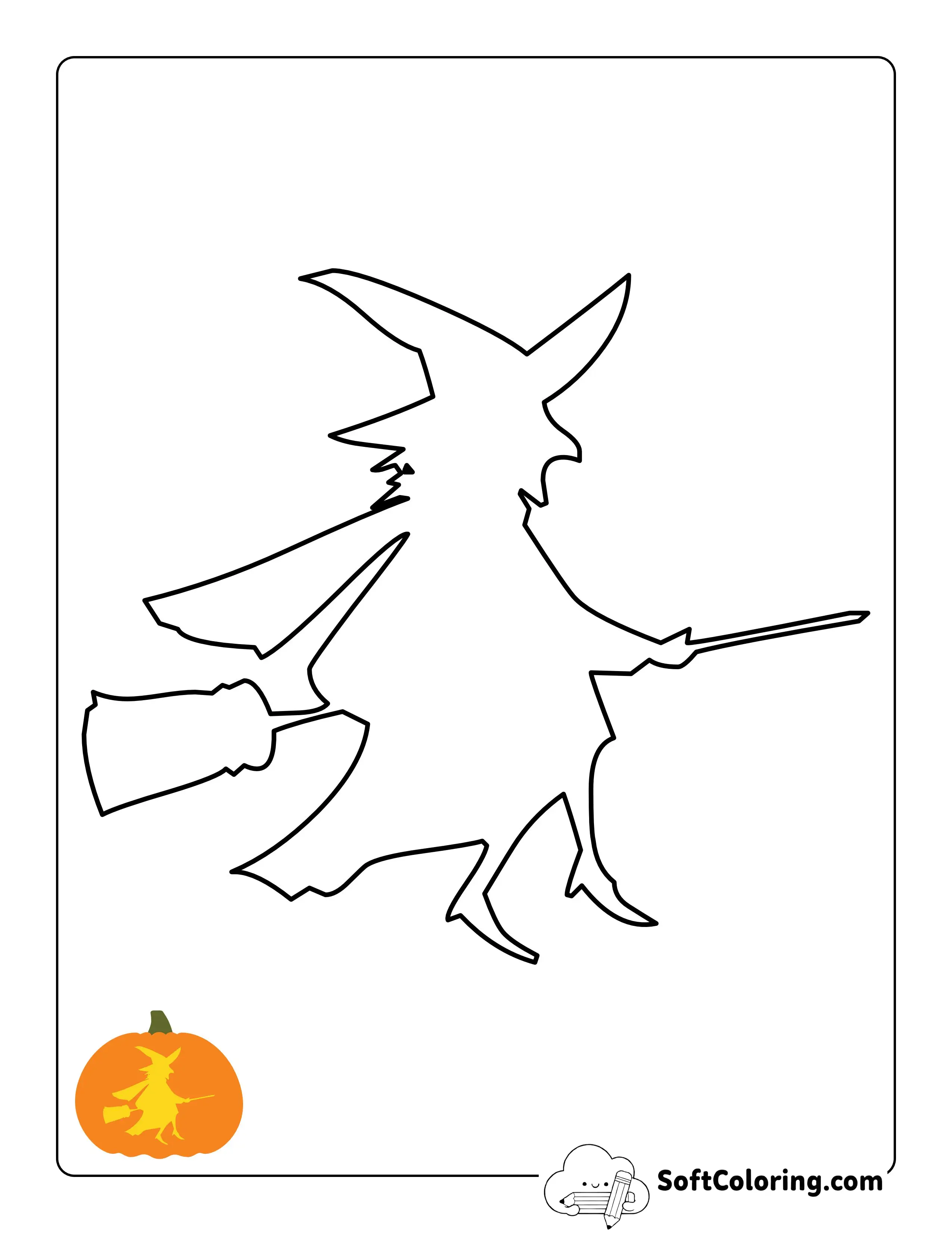 Witch Flying On Broomstick Printable Template