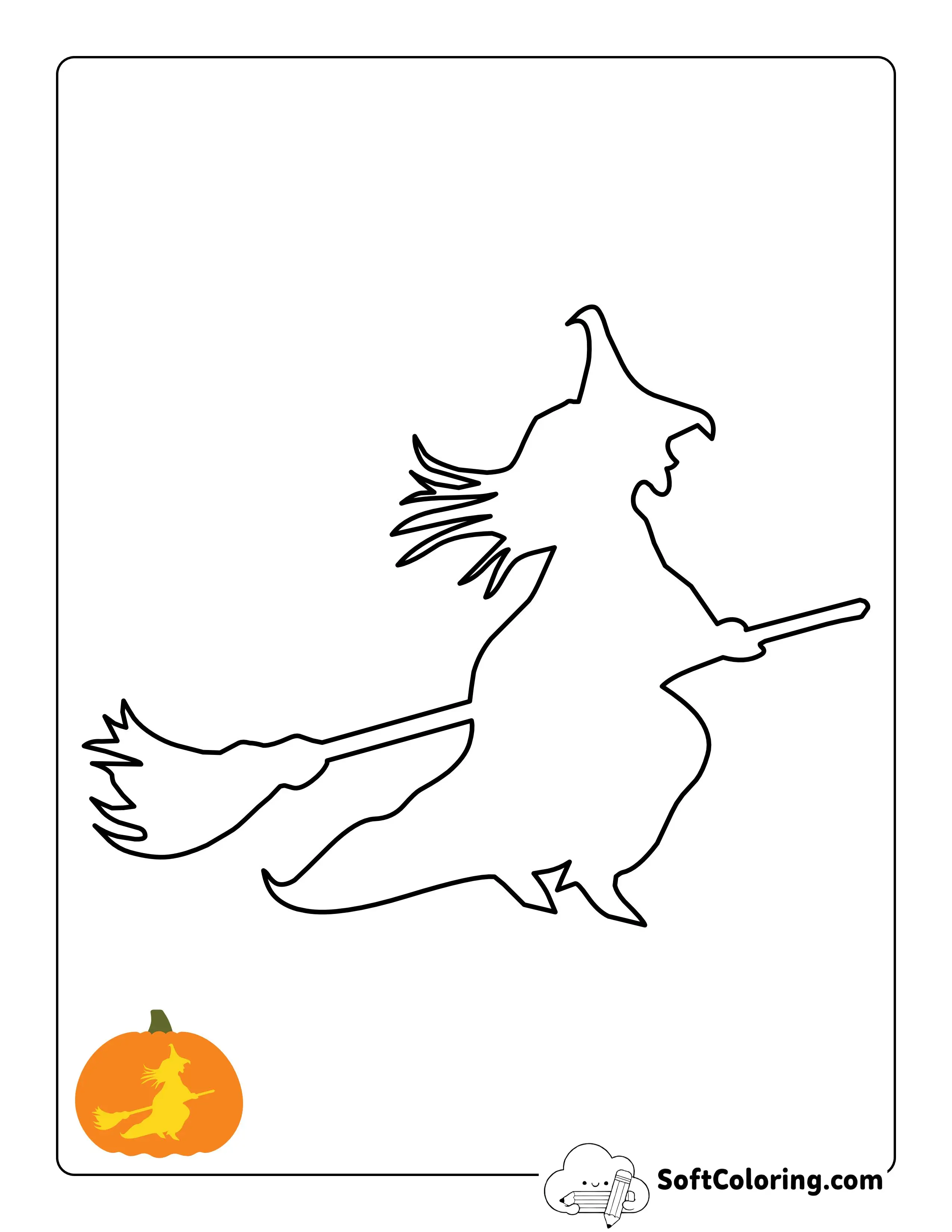 Witch Flying On Broomstick Pumpkin Pattern