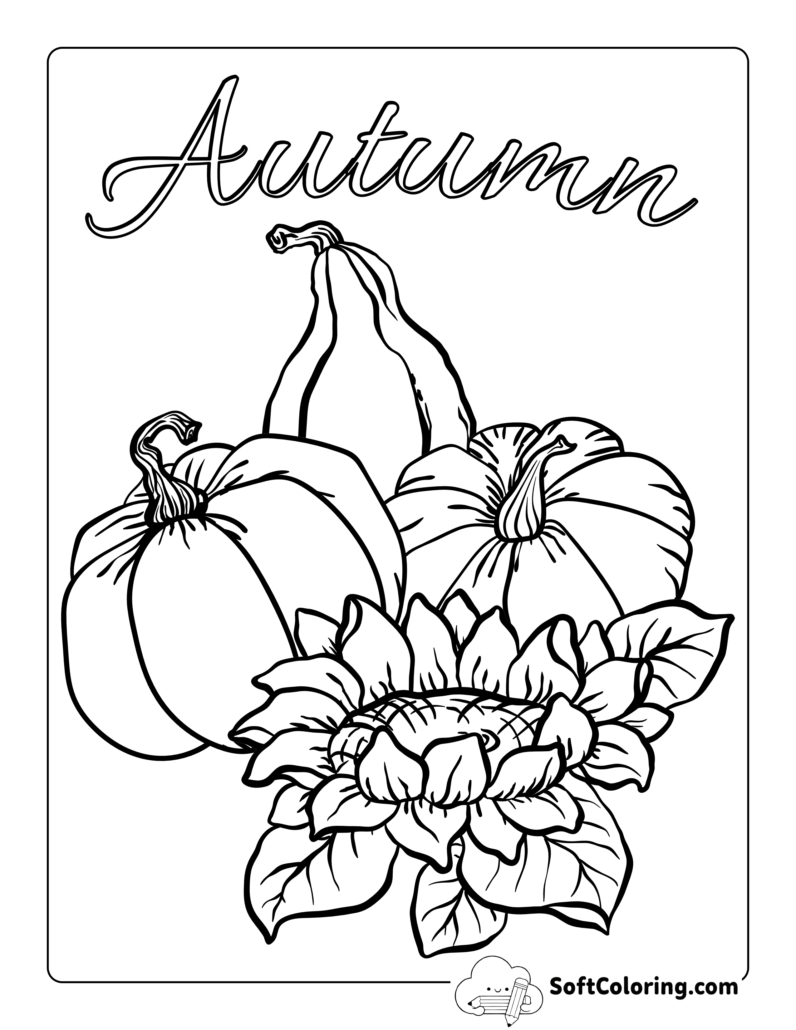 "Autumn" Sunflower & Pumpkins Coloring Sheet