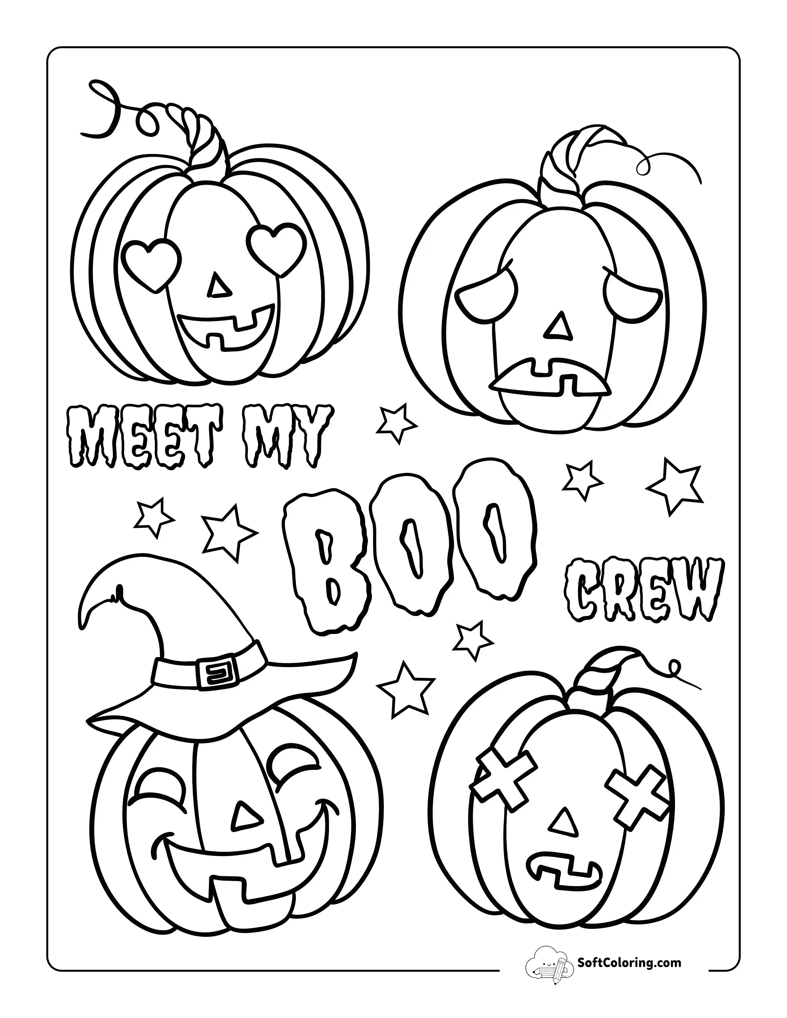 "Meet My Boo Crew" Halloween Pumpkin Coloring Sheet For Kids