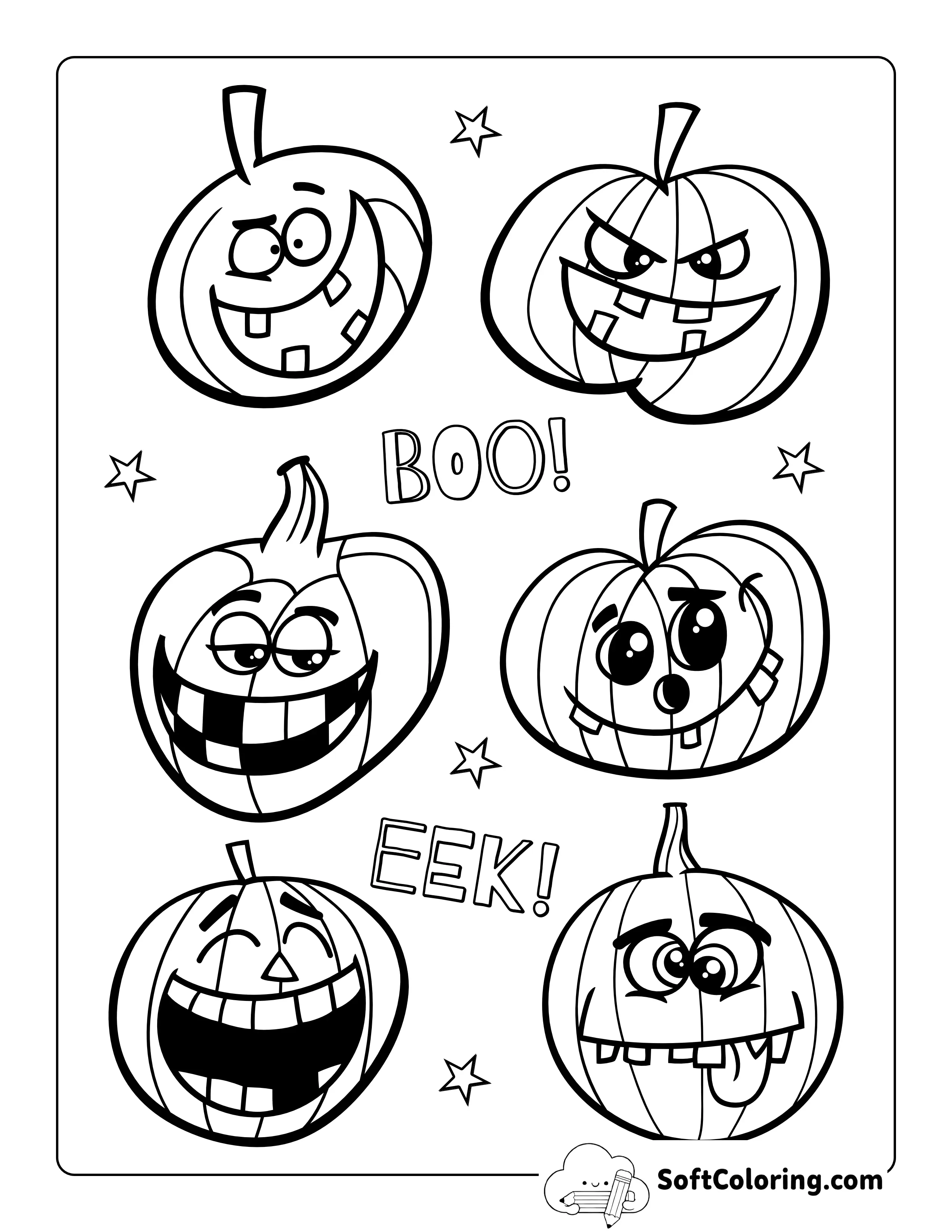 Funny Carved Pumpkins Coloring Printable