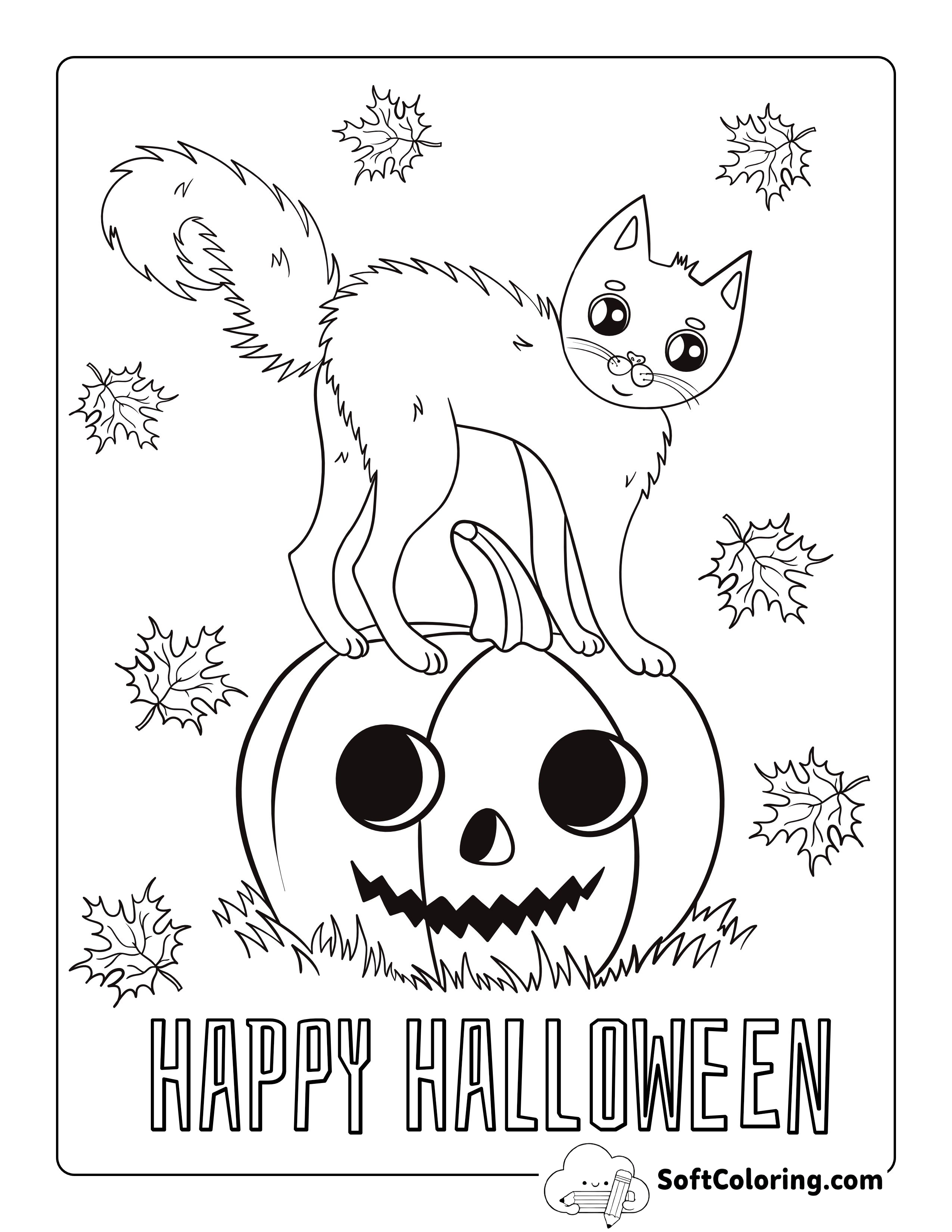 "Happy Halloween" Cat Coloring Sheet