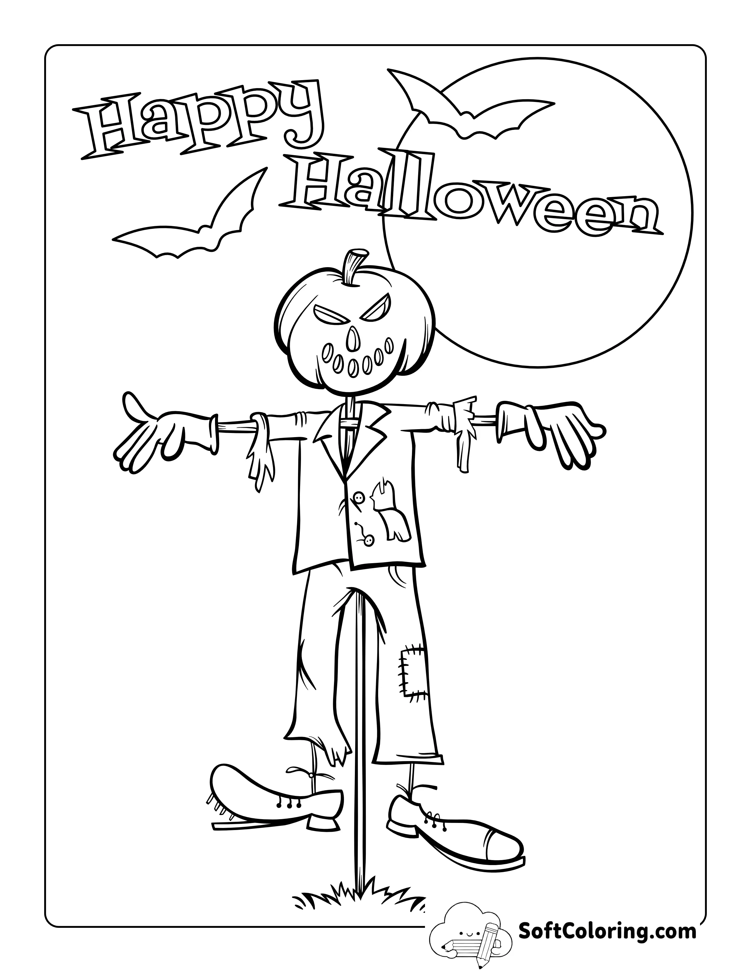 Easy Pumpkinhead Scarecrow To Color