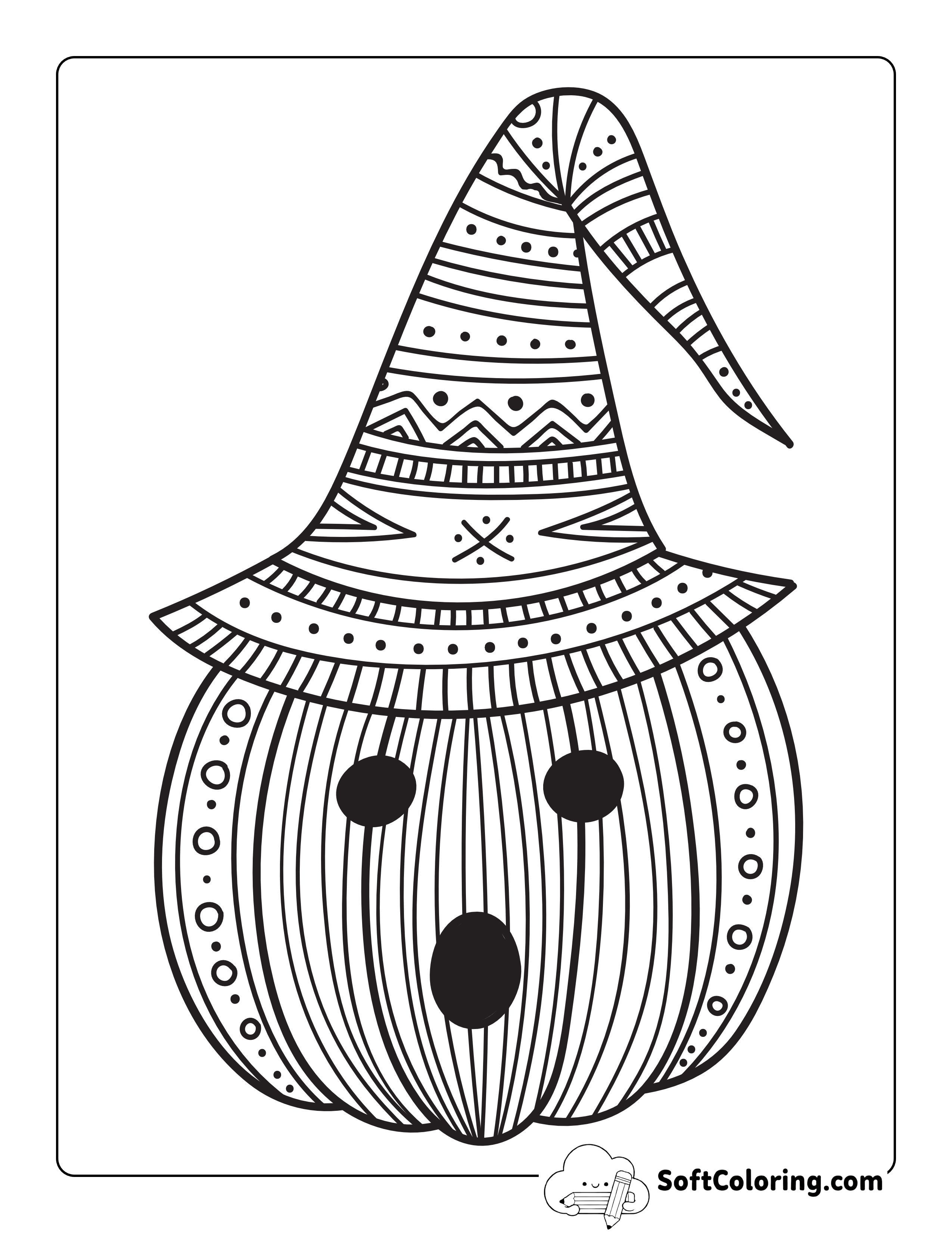 Patterned Pumpkin with Hat Coloring Sheet for Seniors