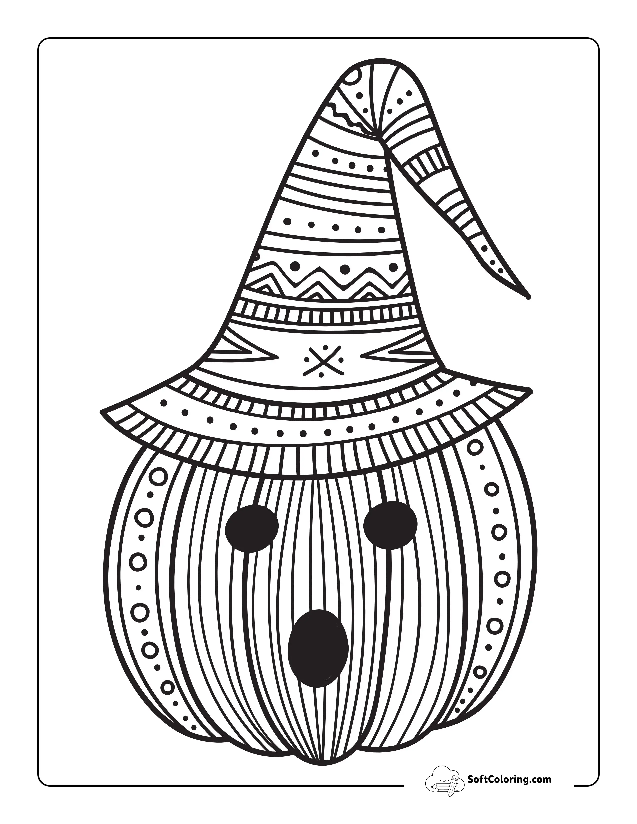 Patterned Pumpkin With Hat Coloring Sheet