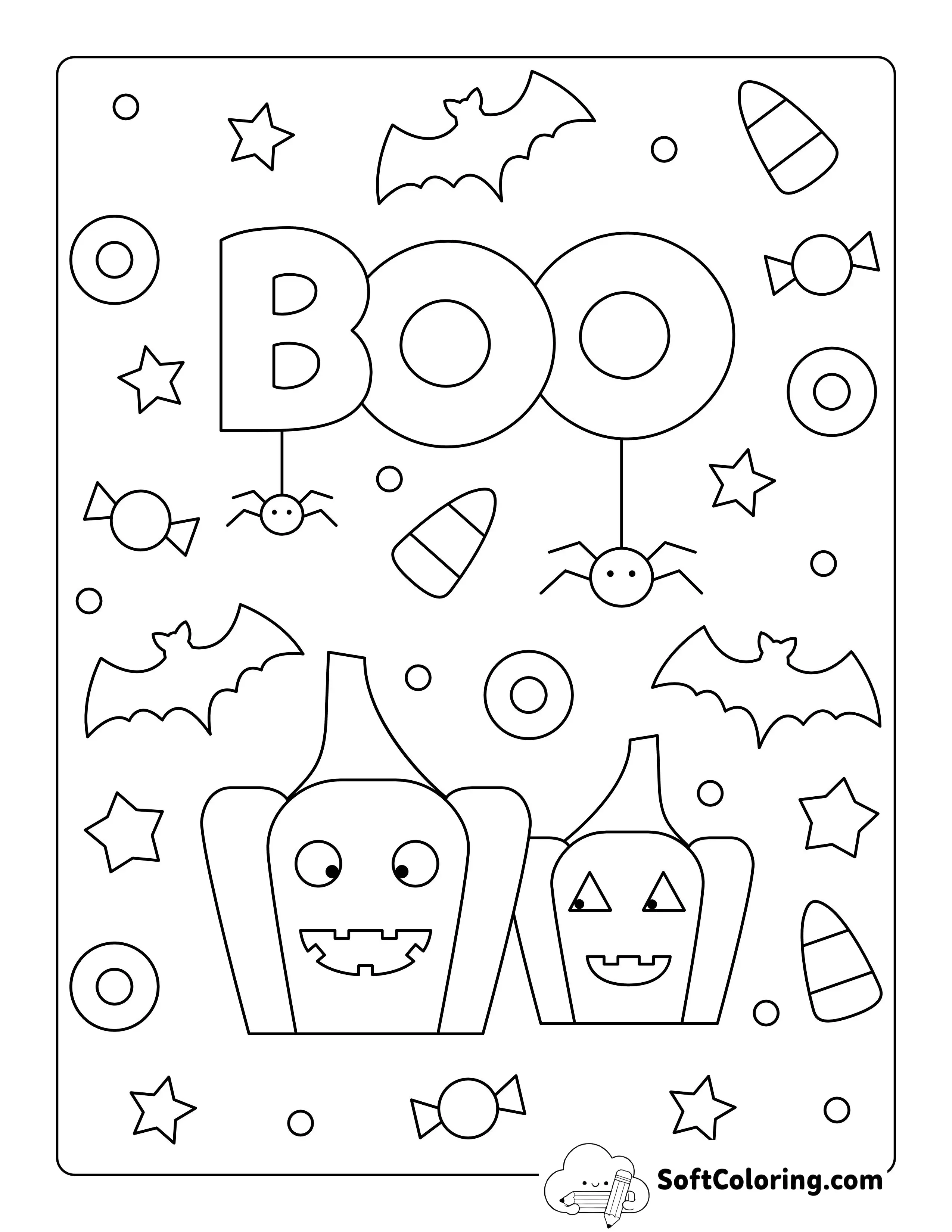 "Boo" Easy Halloween Pumpkin Coloring Page For Kids