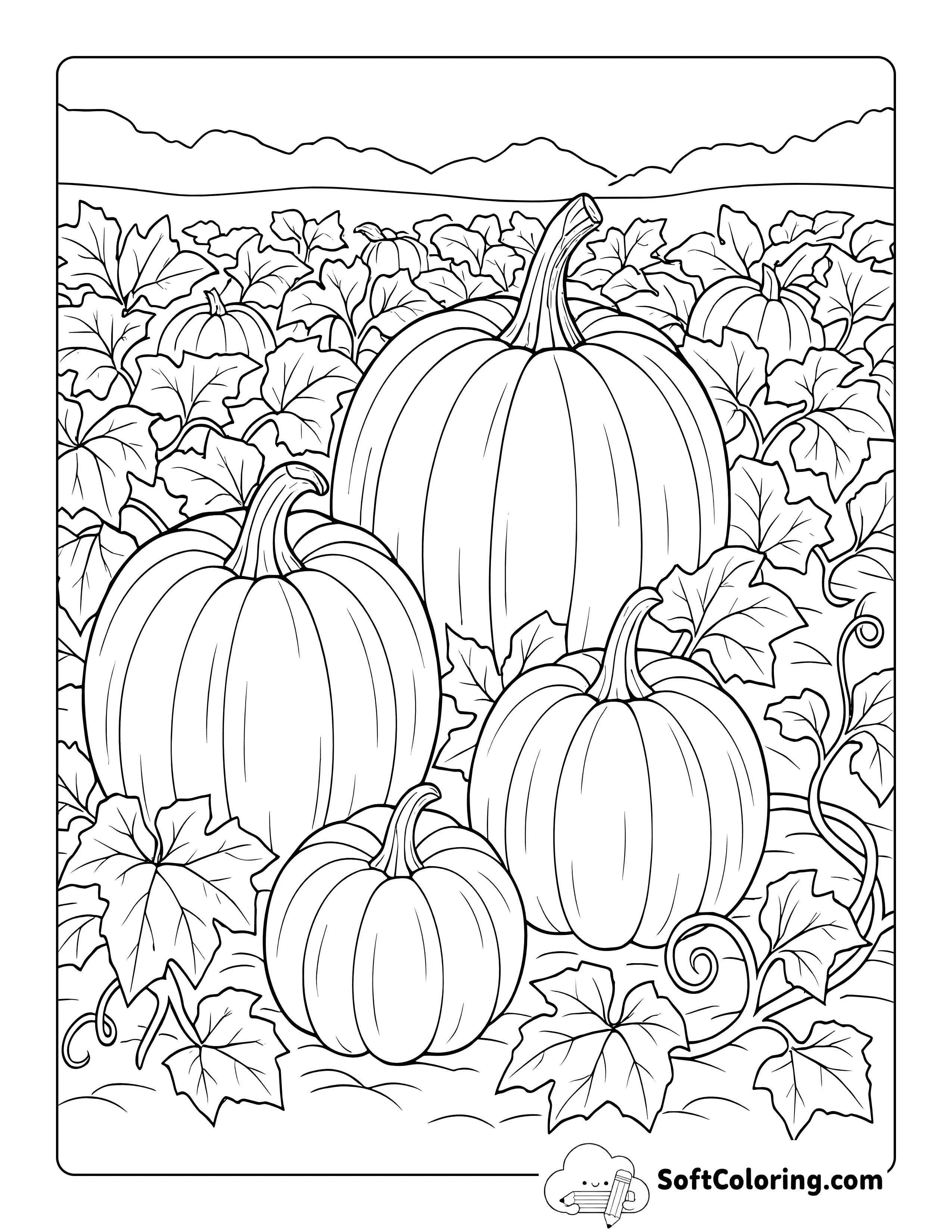 New! Realistic Pumpkin Patch Coloring Sheet