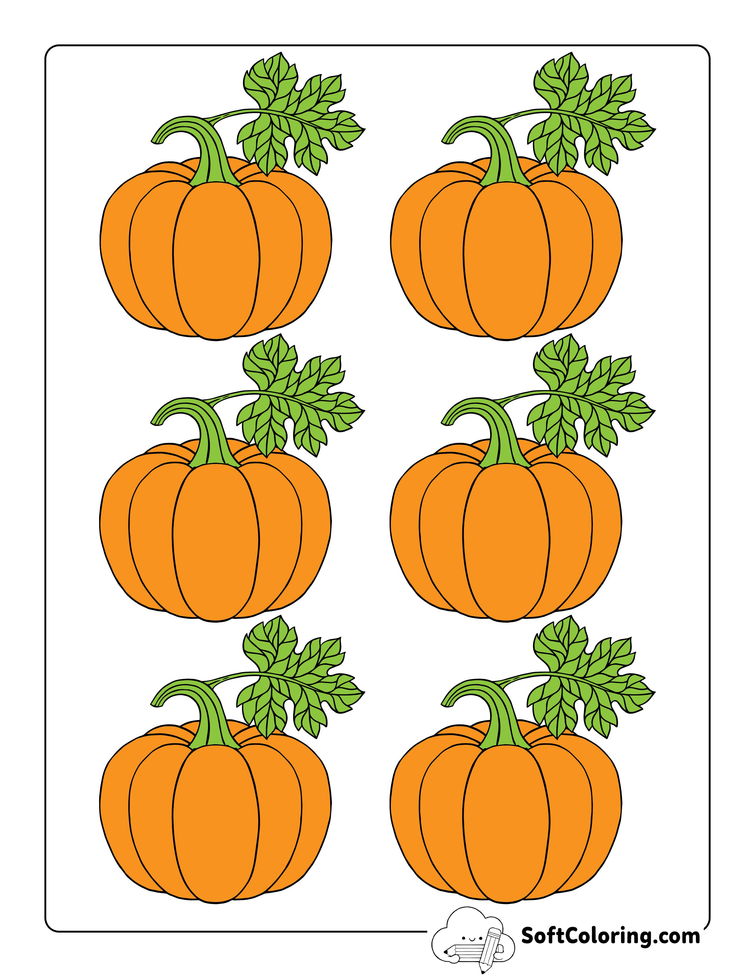 Colored Printable Pumpkins With Leaf - Xs