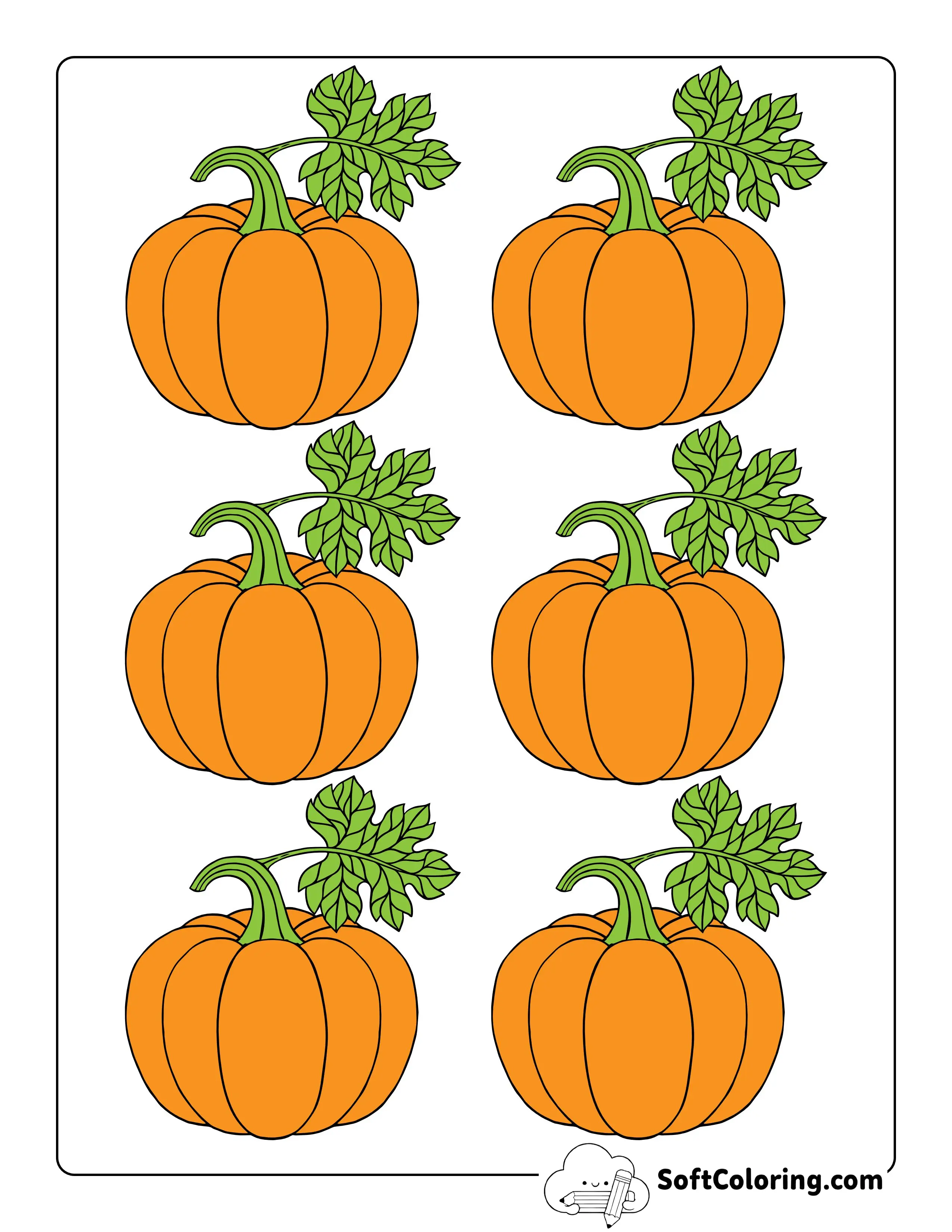 Colored Printable Pumpkins With Leaf - Xs