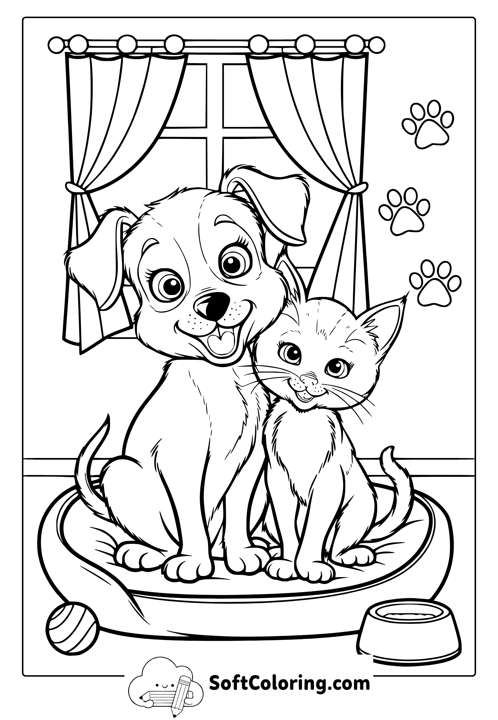 Puppy And Kitten Coloring Page
