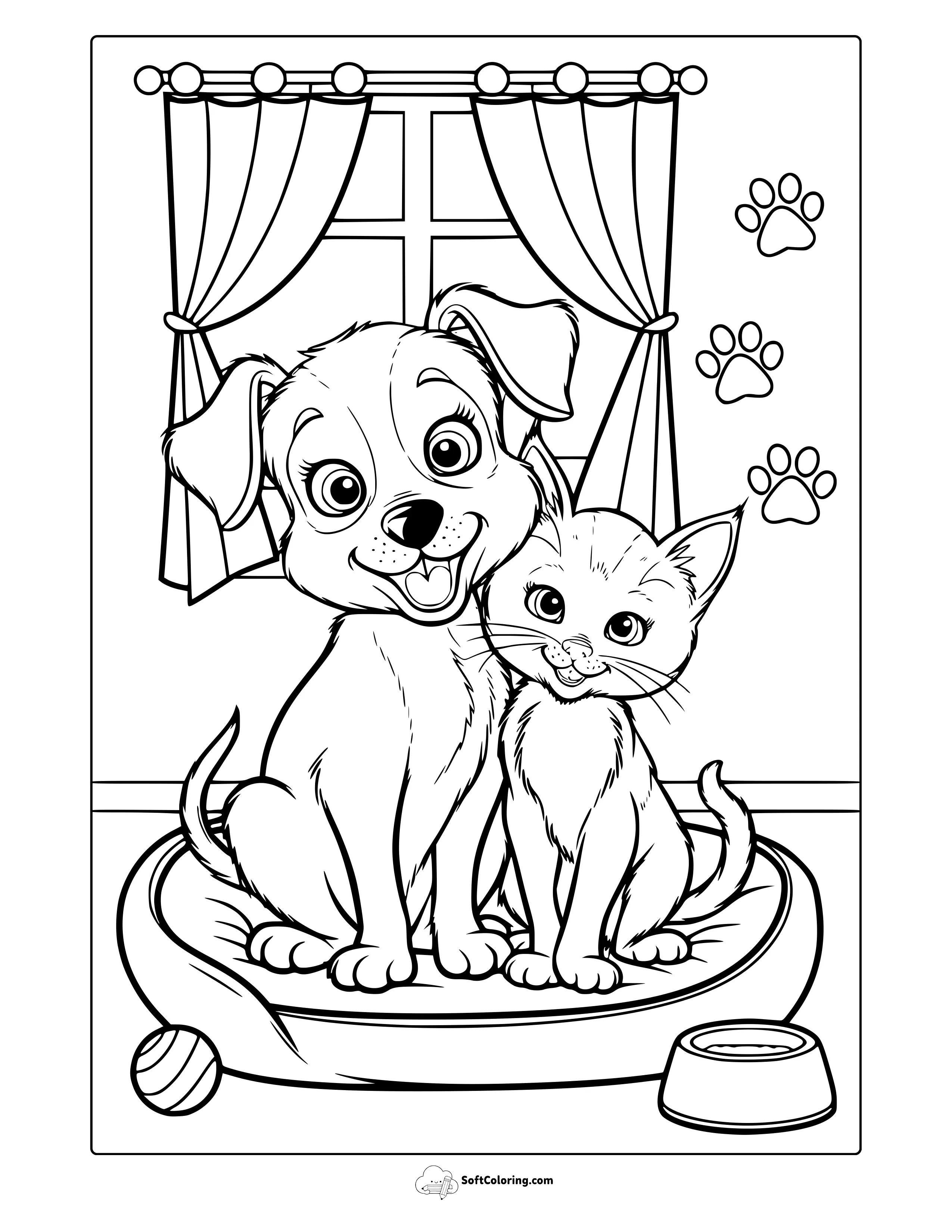 Puppy And Kitten Coloring Page