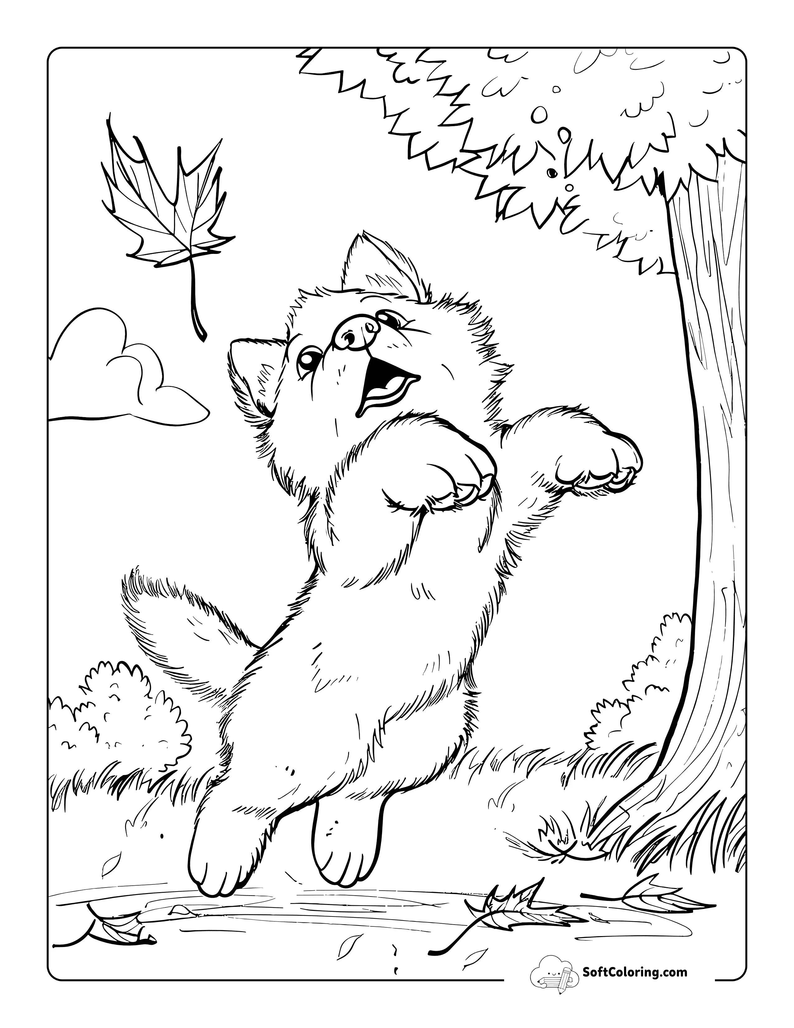 Cute Puppy In Fall Coloring Sheet