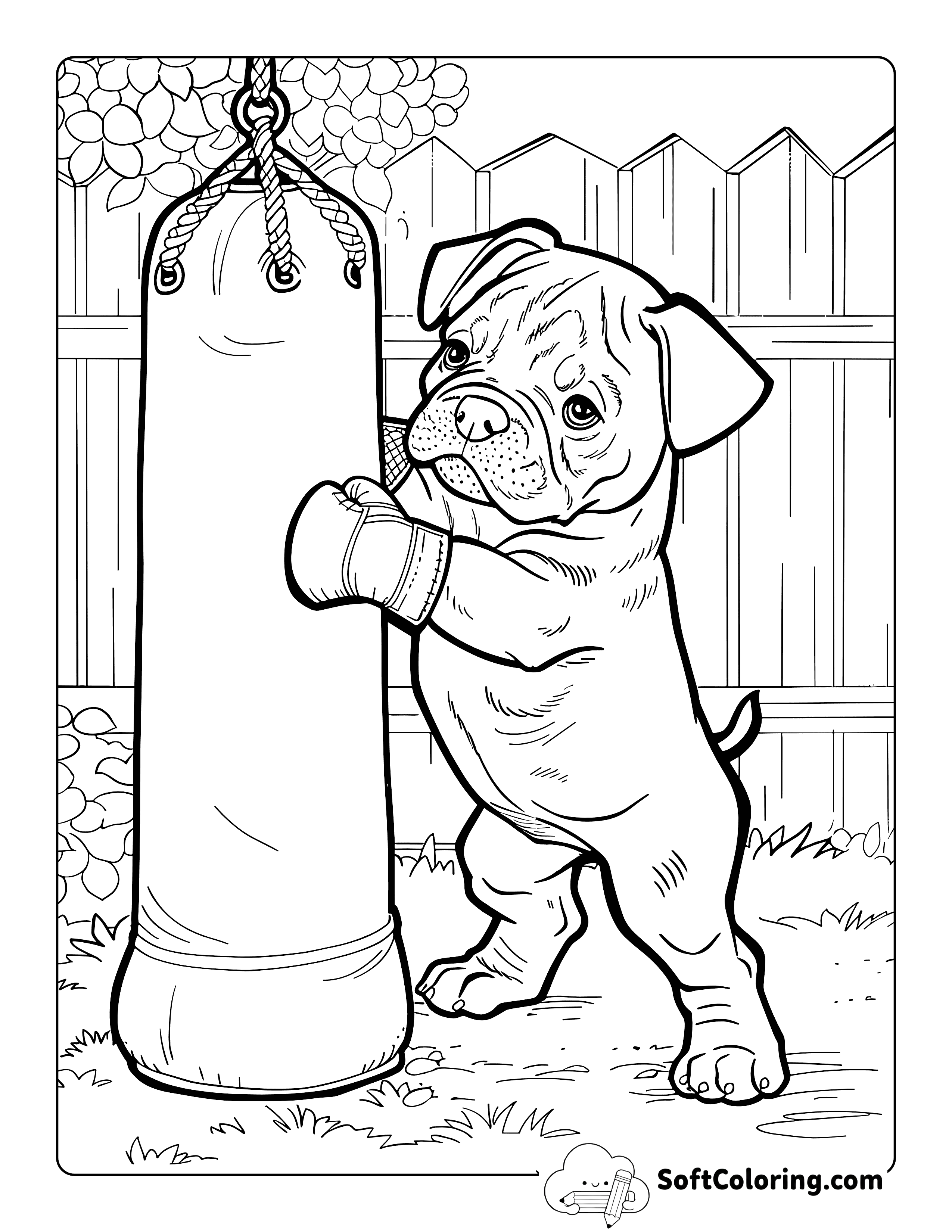 Cute Puppy Boxing Coloring Page for Teen and Adults
