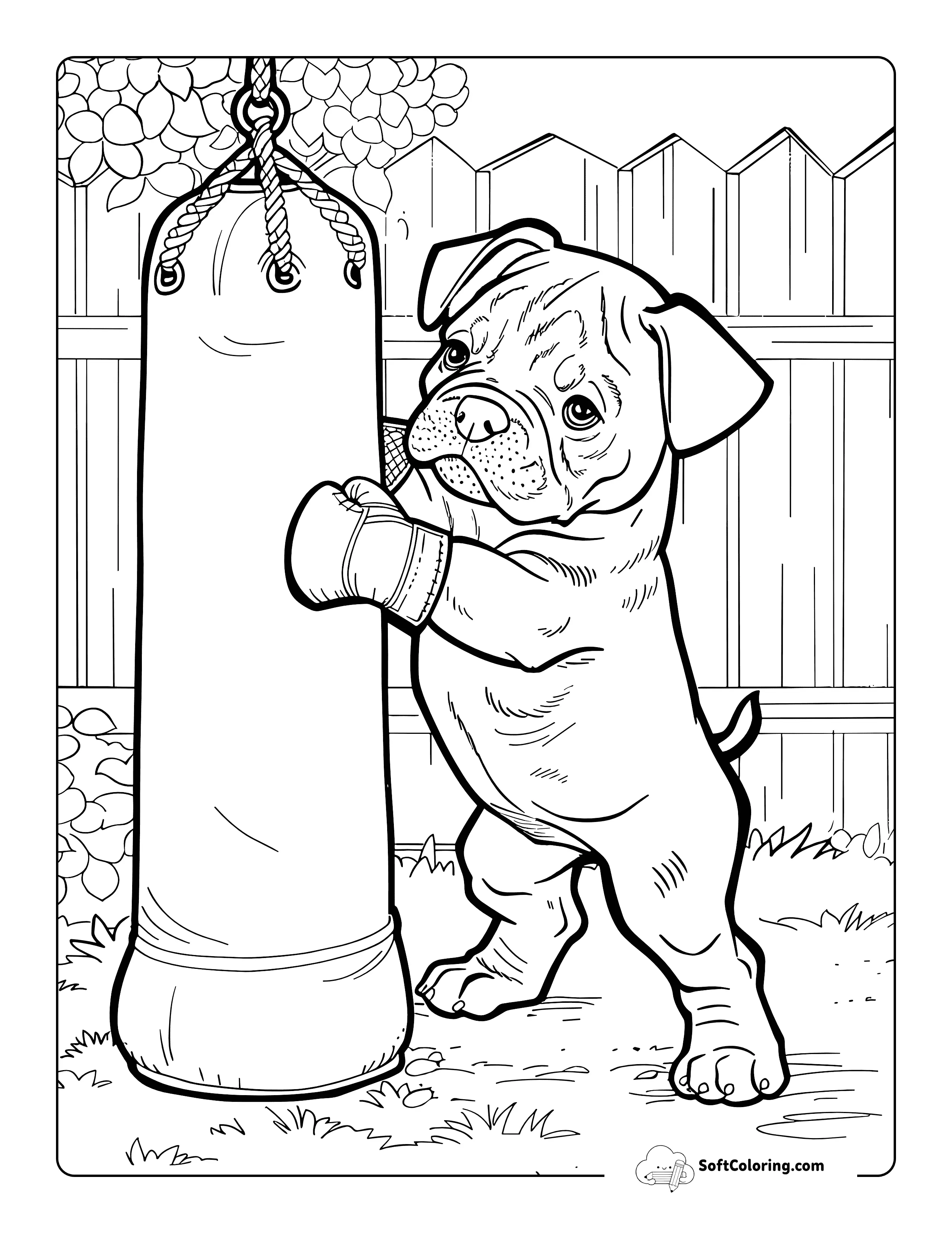 Cute Puppy Boxing Coloring Page For Teen And Adults