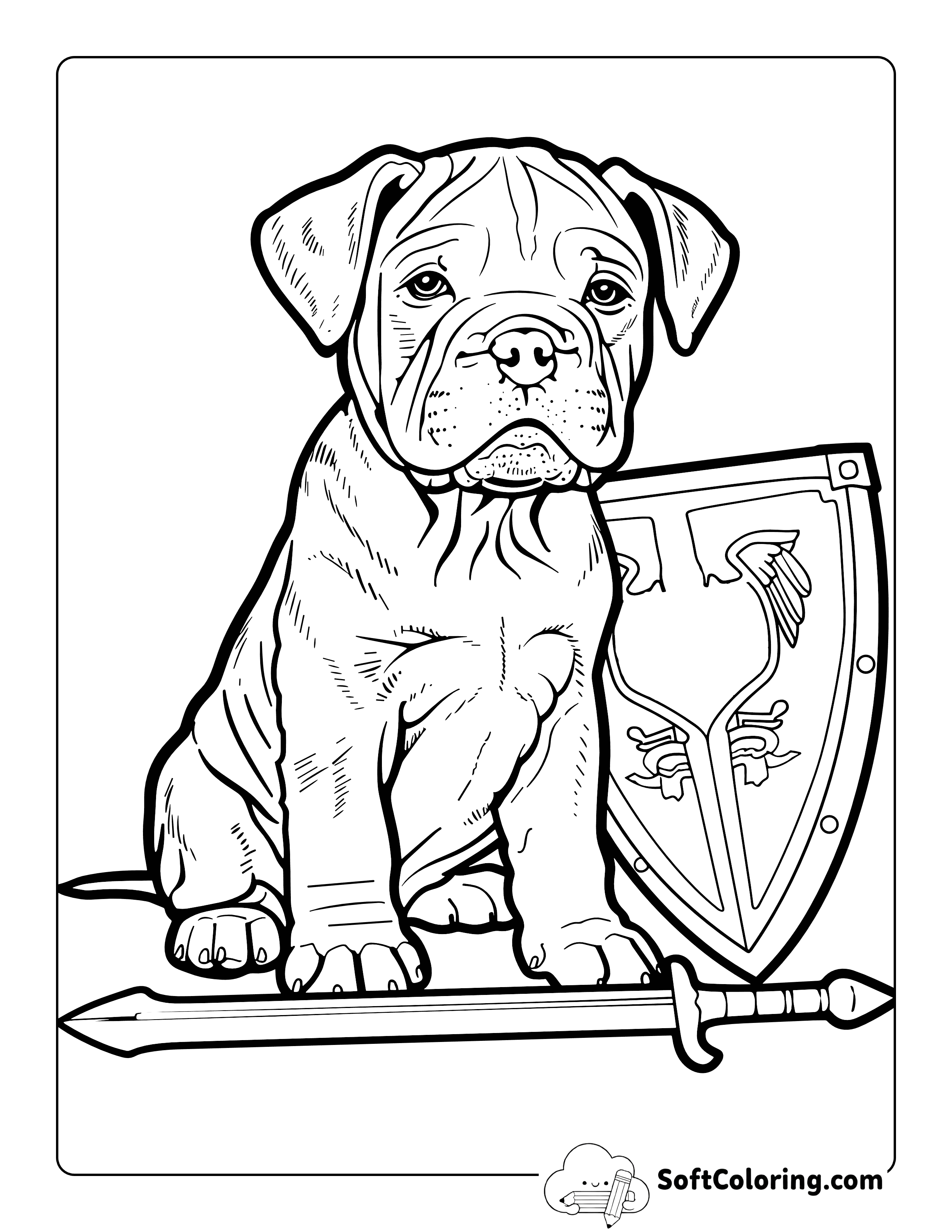 Knight Puppy Fantasy Coloring Page for Teens and Adults