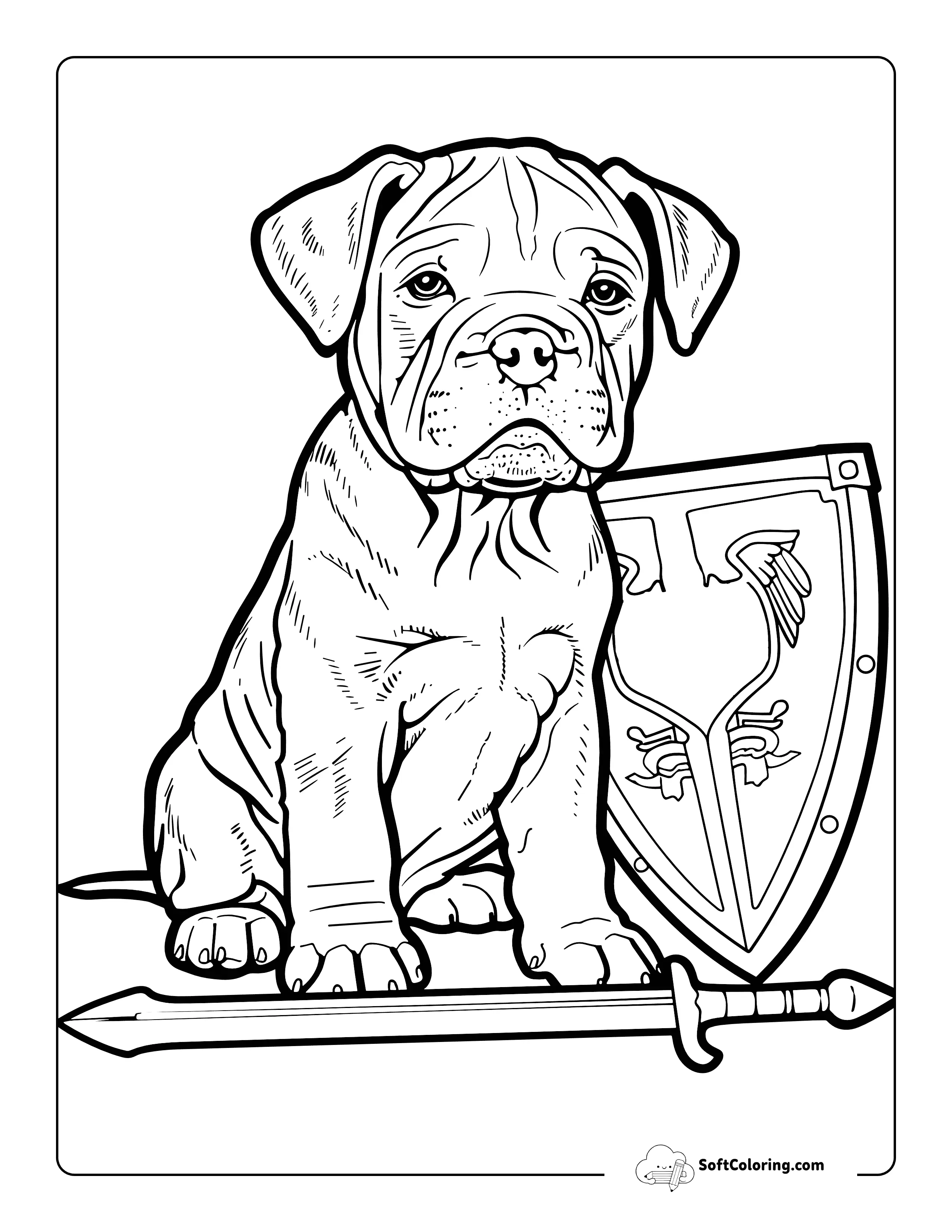 Knight Puppy Fantasy Coloring Page For Teens And Adults