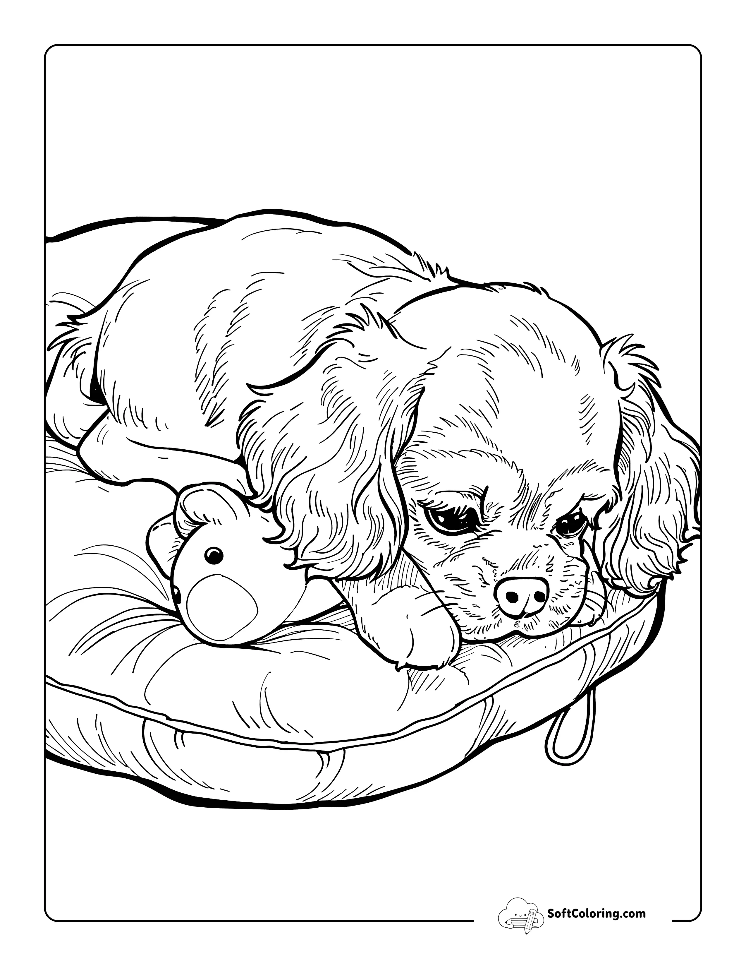 Adorable Spaniel With Toy Realistic Coloring Page Printable