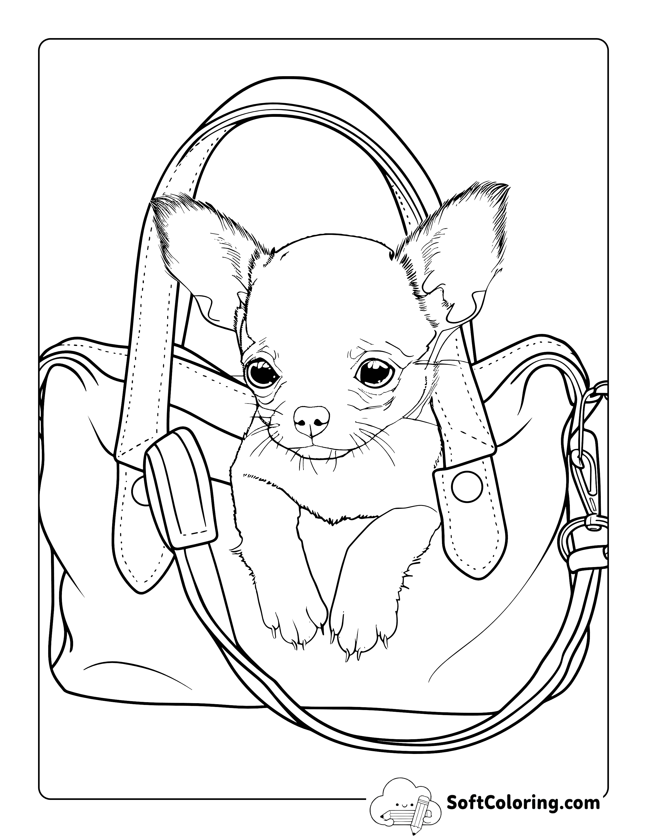 Cute Chihuahua in a Handbag Coloring Page