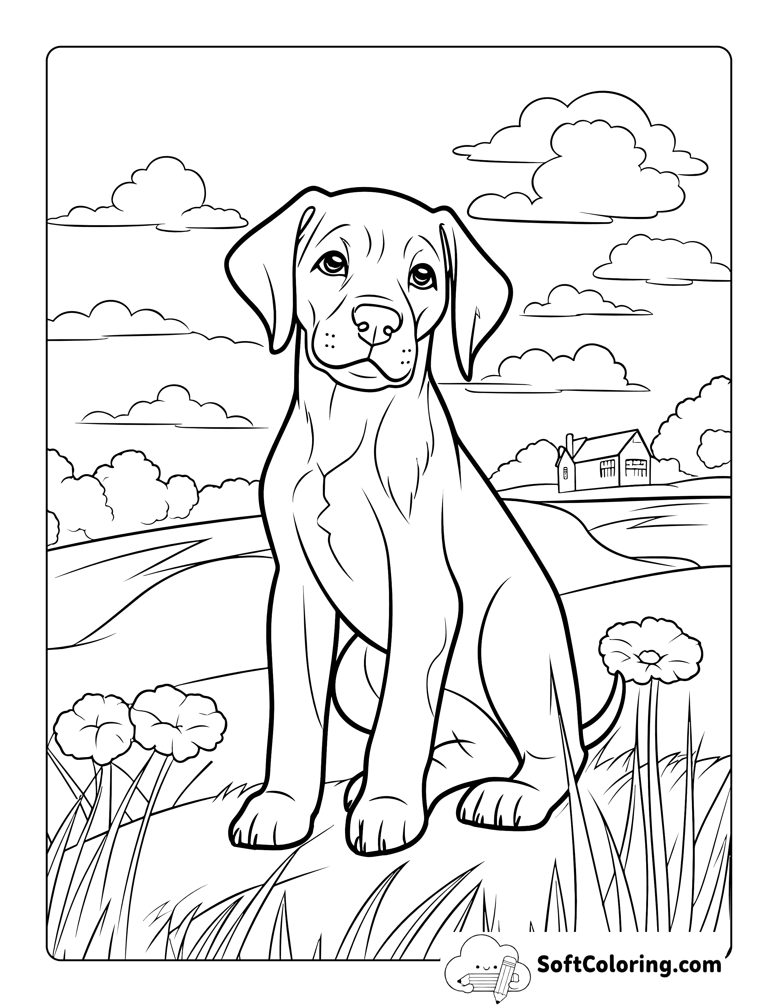 Easy Puppy in Outdoor Scene Coloring Page
