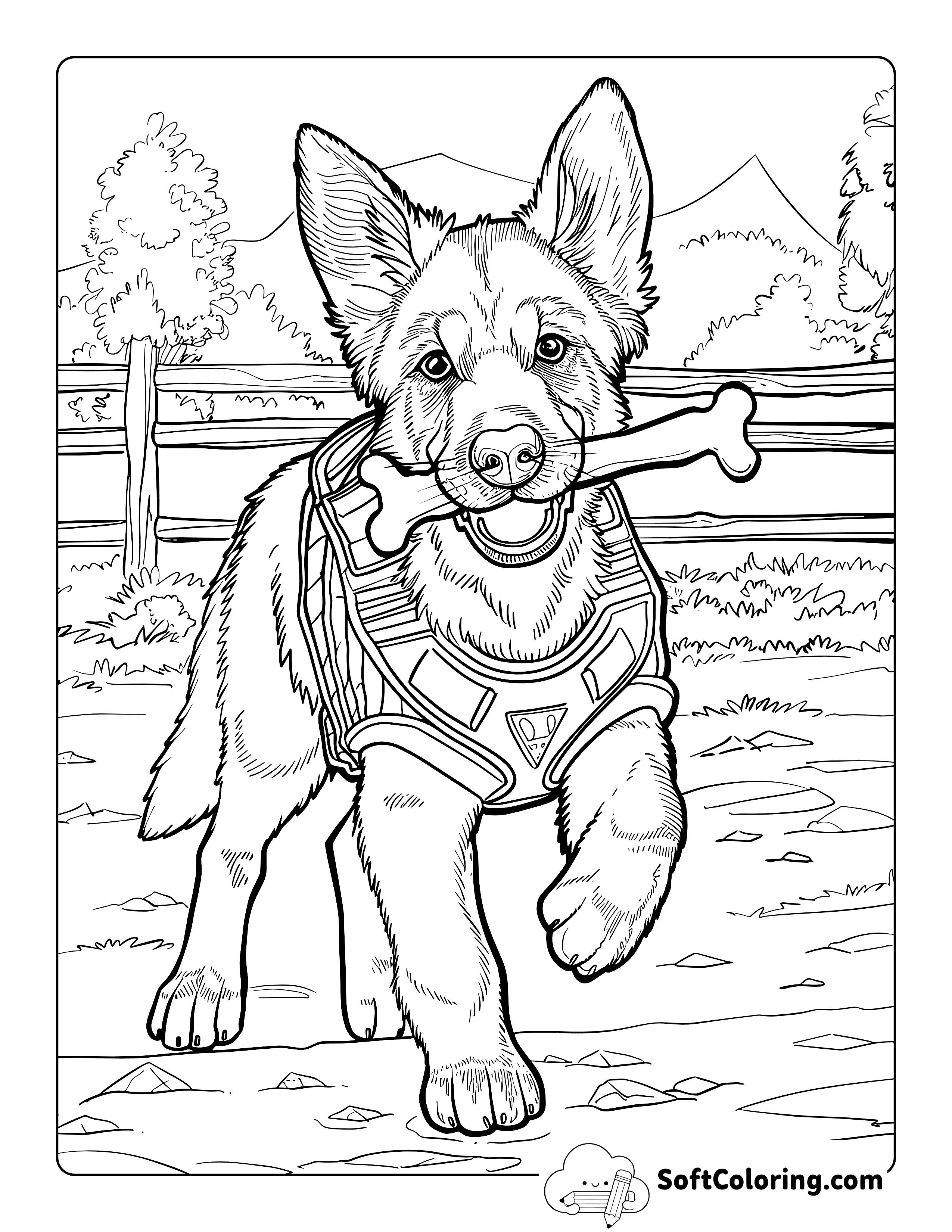 Detailed Realistic German Shepherd Police Puppy Coloring Page for Adults