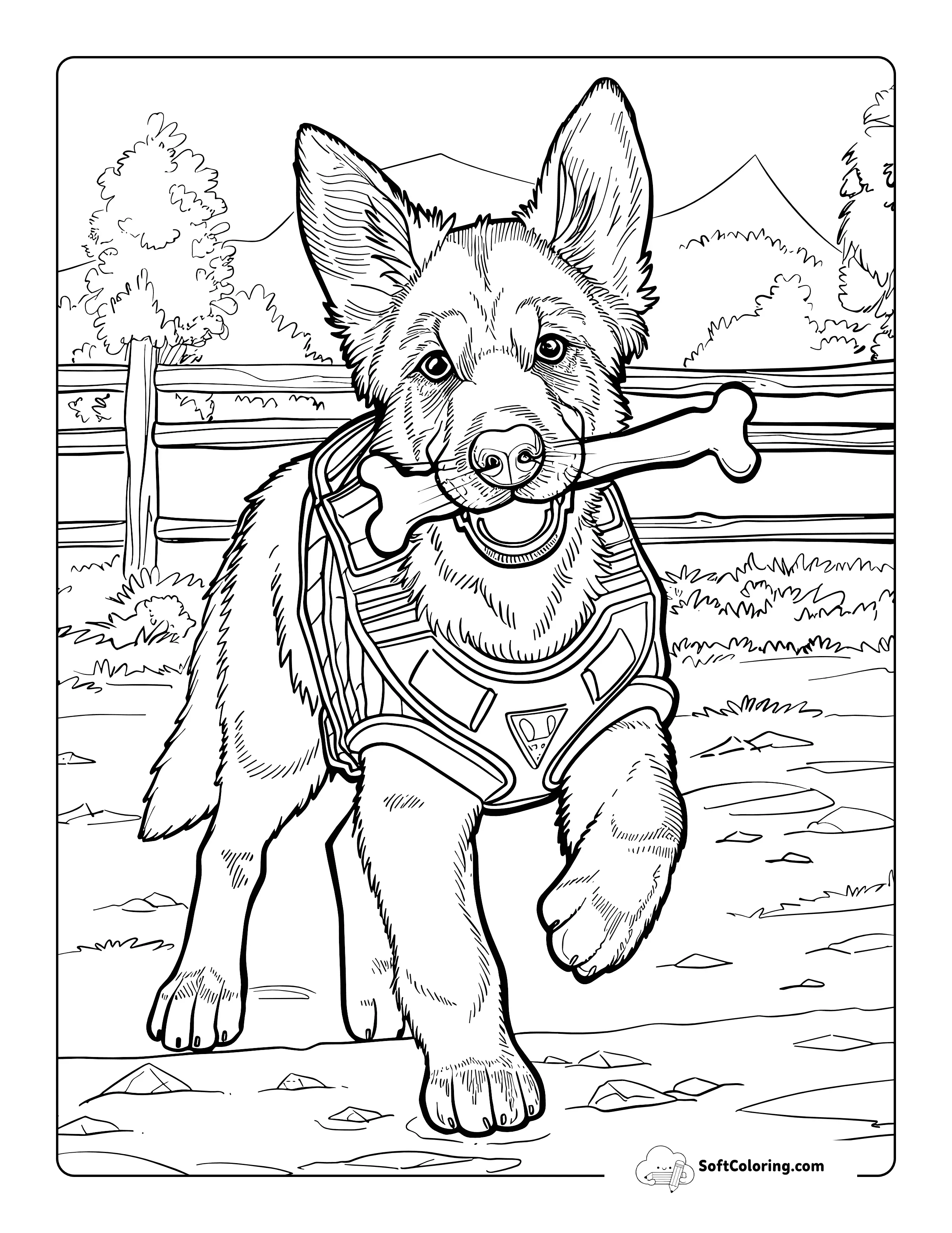 Detailed Realistic German Shepherd Police Puppy Coloring Page For Adults